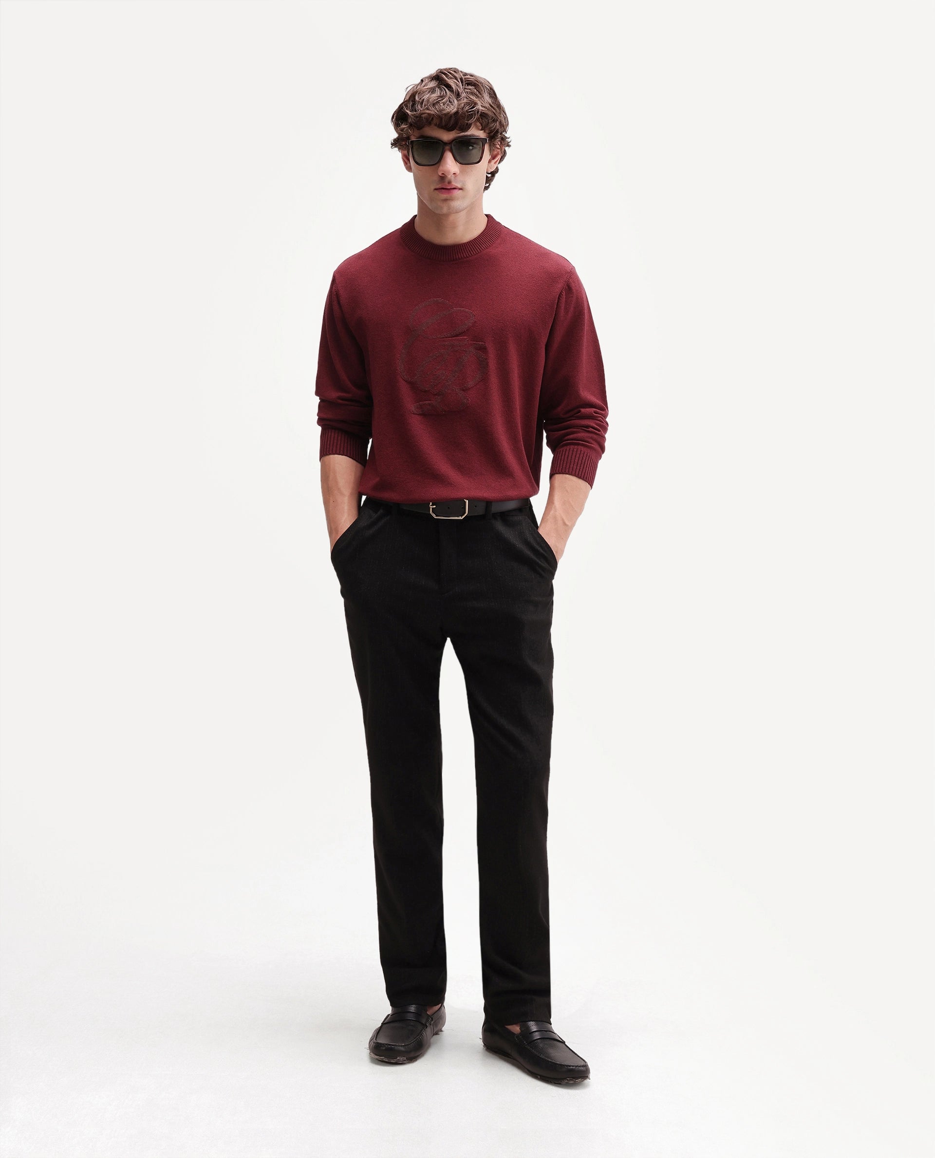 Rare Rabbit Men's Gron-A26 Red Viscose Blend Regular Fit Viscose Blend Jacquard Sweater