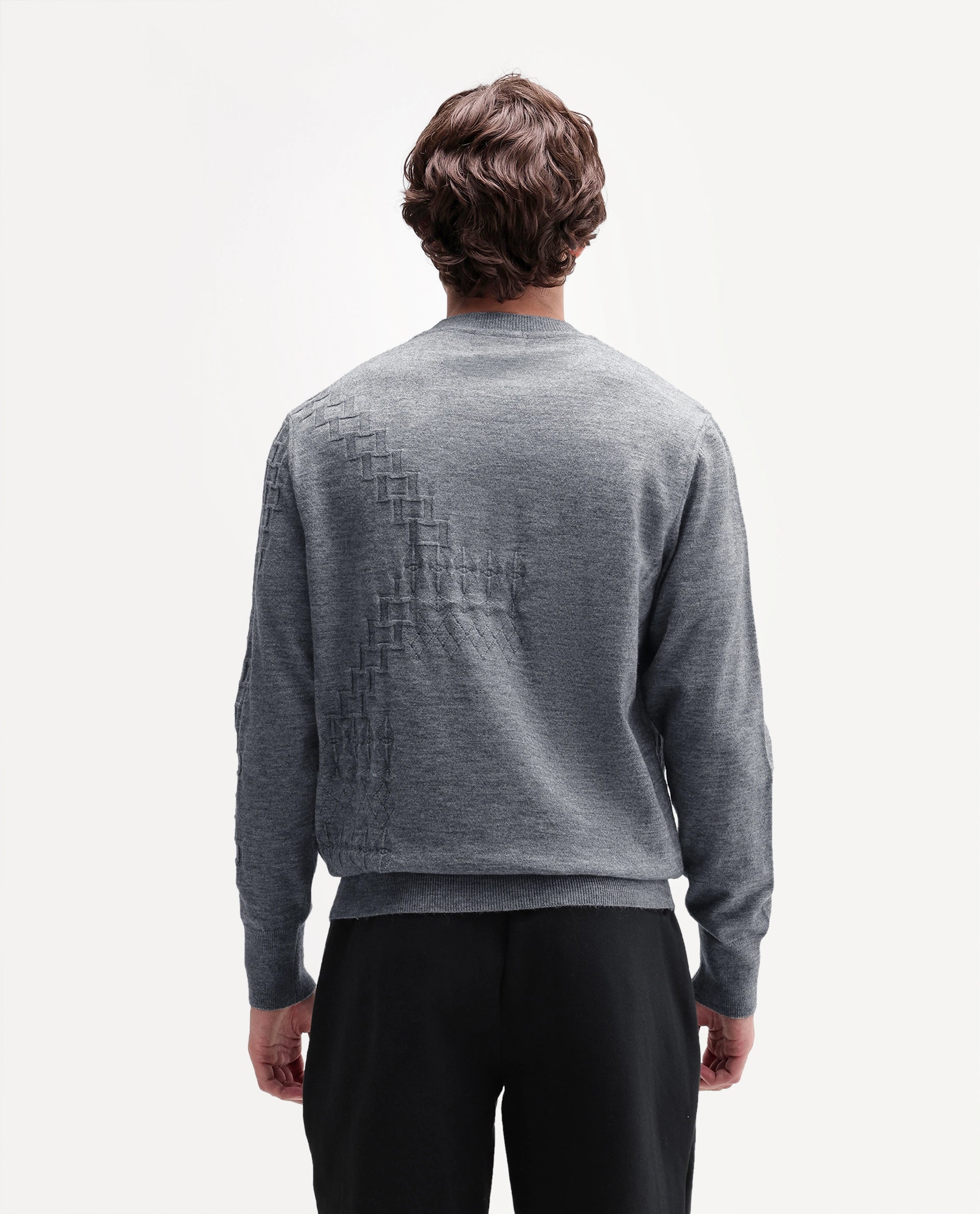 Rare Rabbit Men's Verk Grey Viscose Blend Regular Fit Jacquard Sweater
