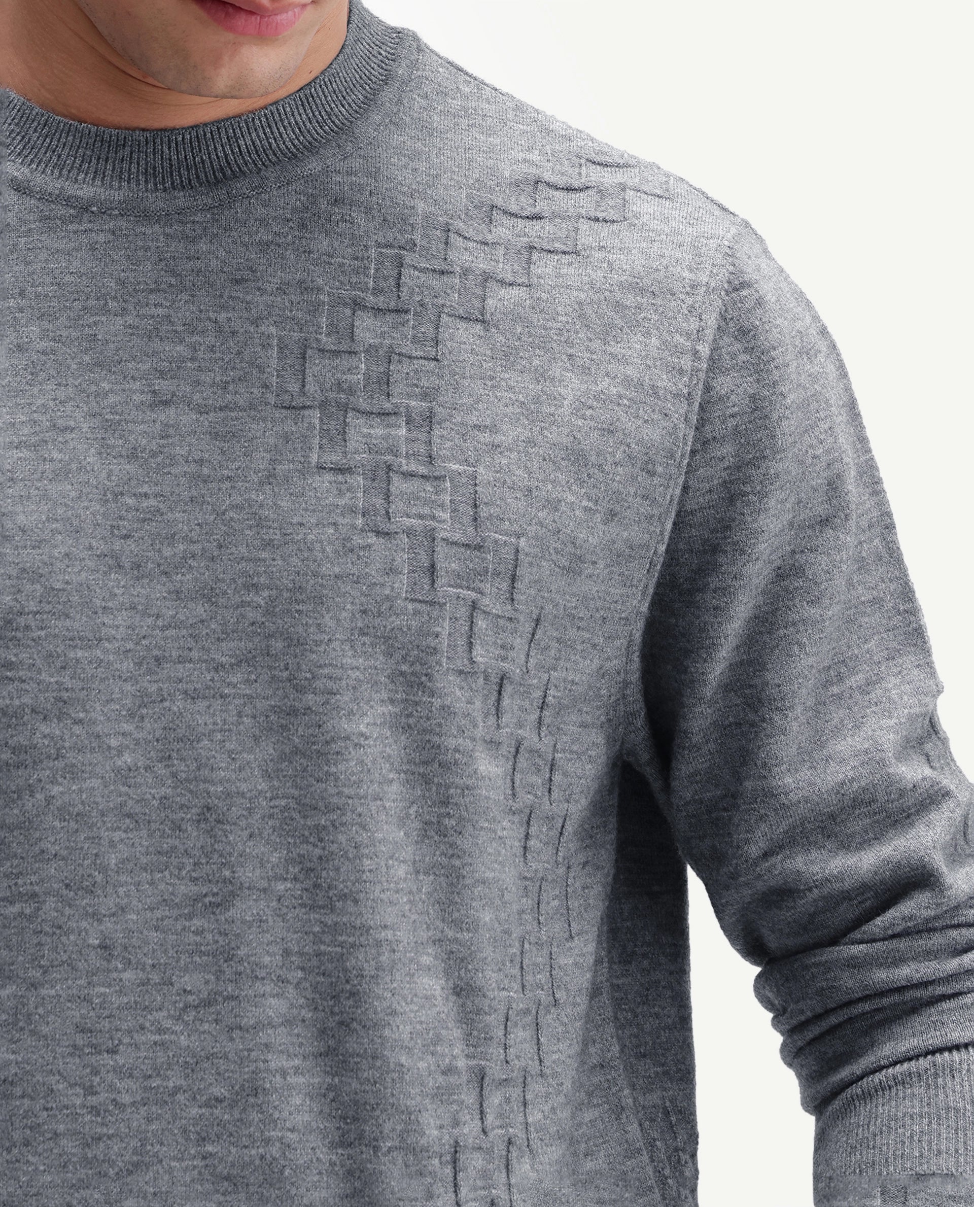 Rare Rabbit Men's Verk Grey Viscose Blend Regular Fit Jacquard Sweater