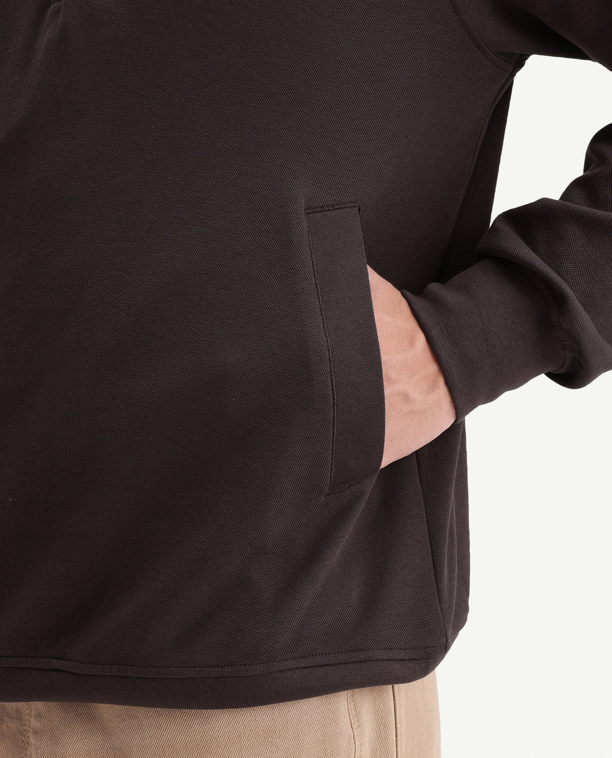Rare Rabbit Men's Ephin-A26 Dark Brown Cotton Blend Hooded Zipper Regular Plain Sweatshirt