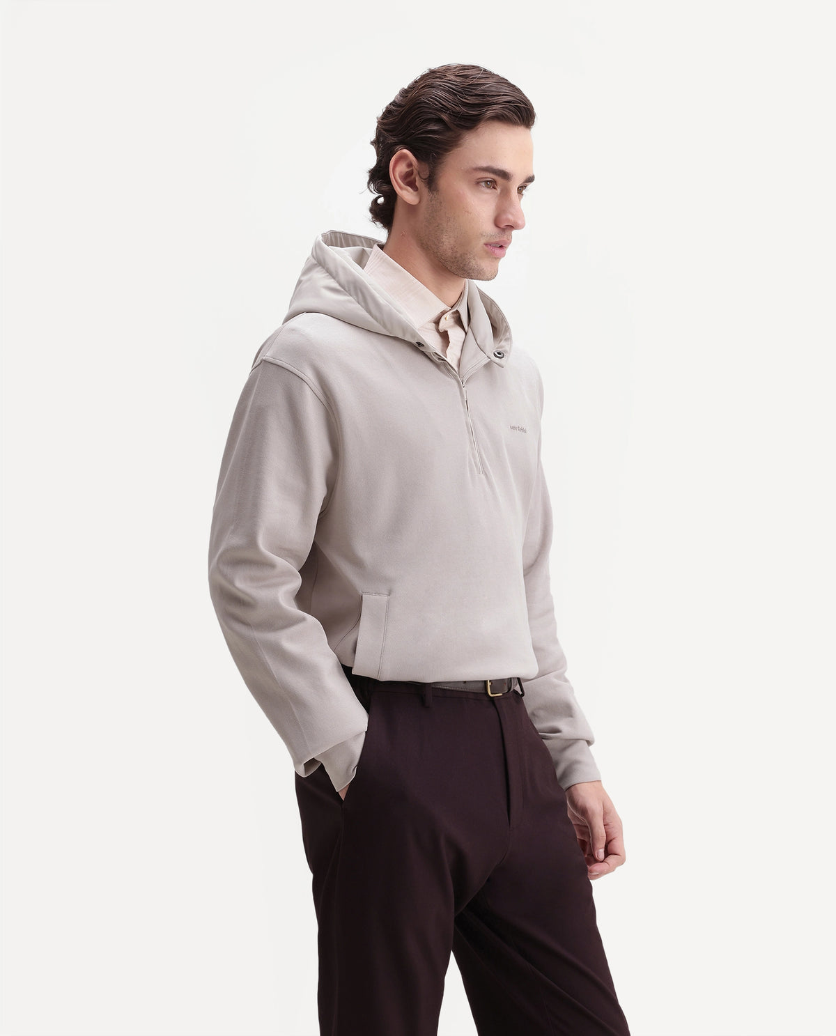 Rare Rabbit Men's Ephin-A26 Primary Beige Cotton Blend Hooded Zipper Regular Plain Sweatshirt