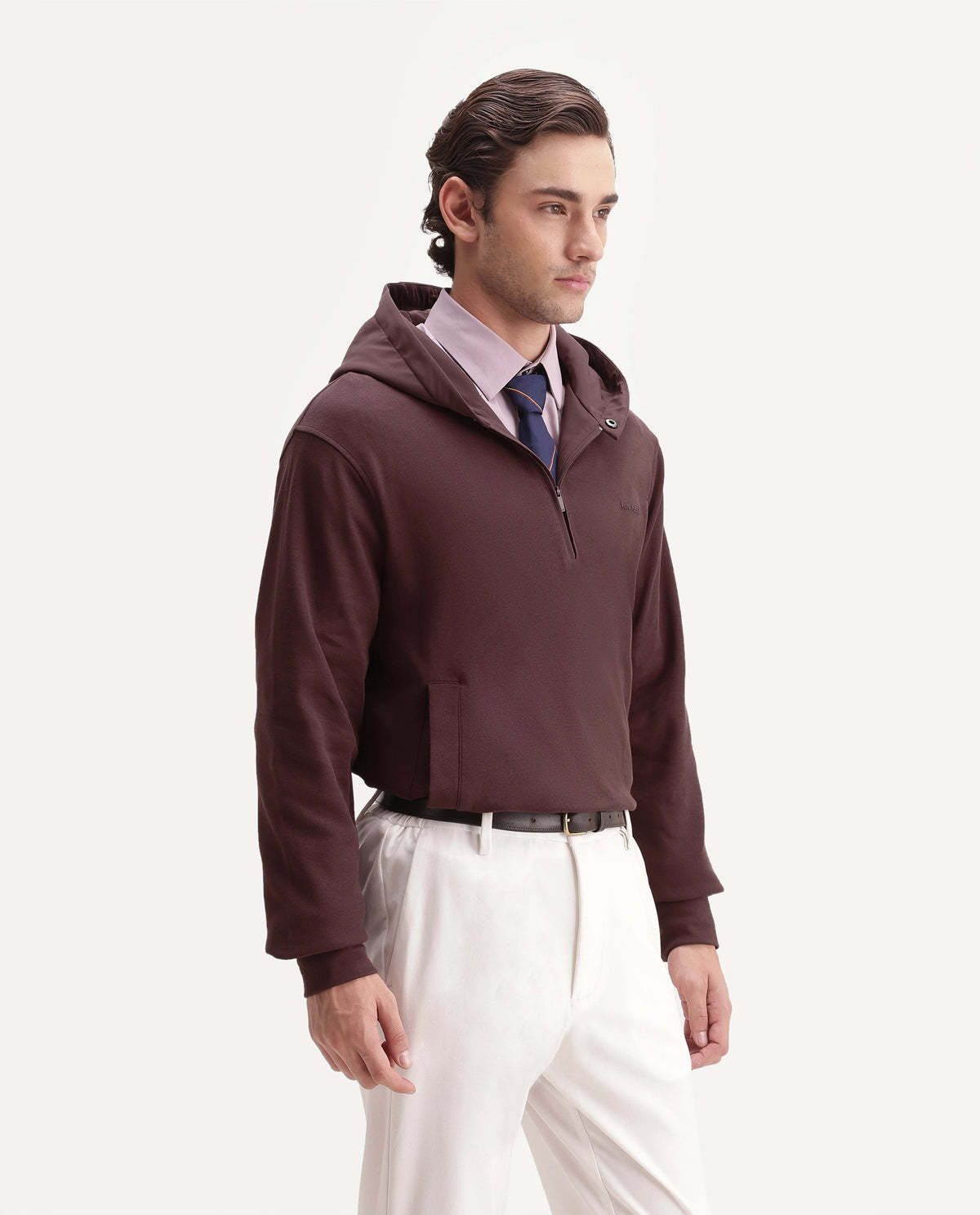 Rare Rabbit Men's Ephin-A26 Dark Red Cotton Blend Hooded Zipper Regular Plain Sweatshirt