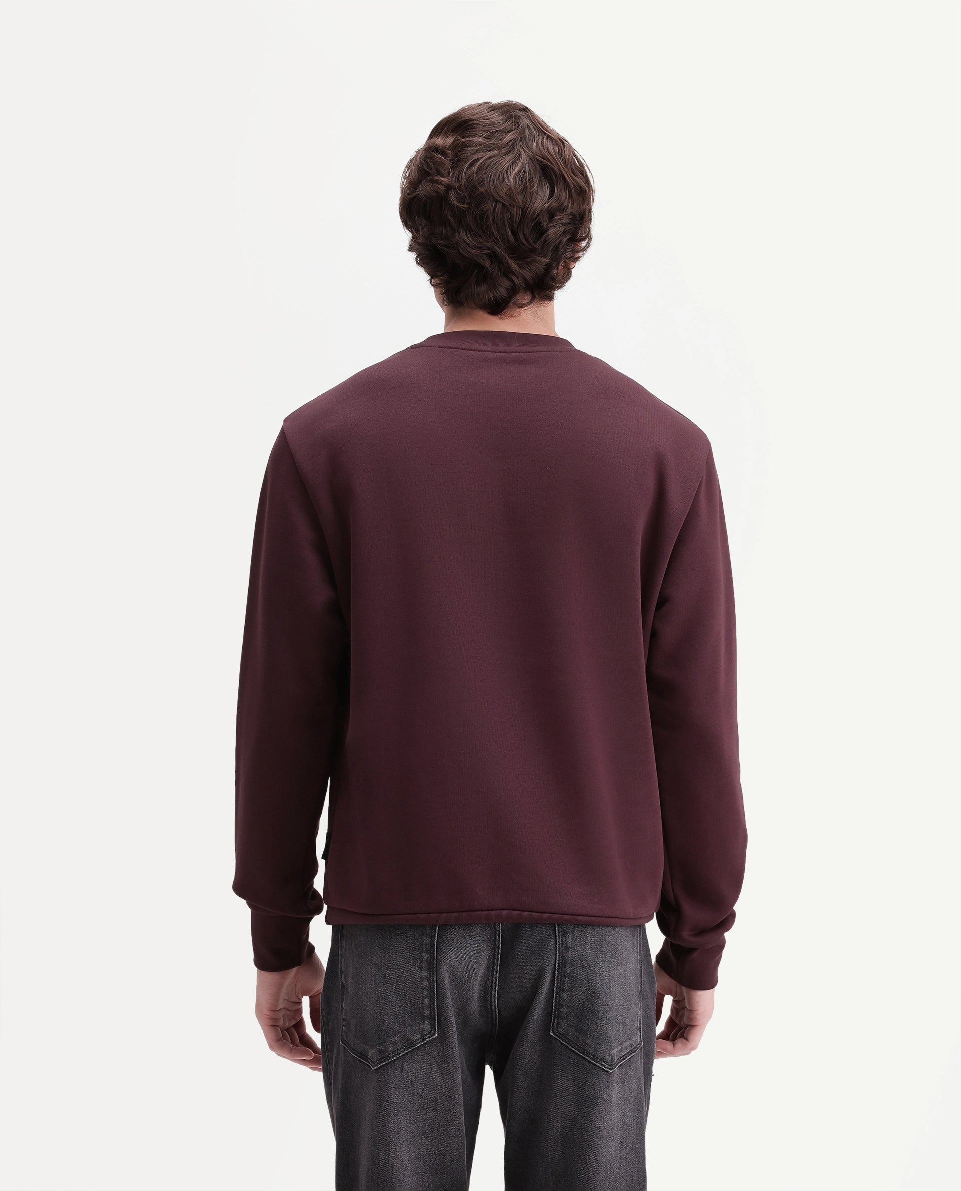 Rare Rabbit Men's Adio Primary Maroon Cotton Blend Crew Neck Regular Graphic Print Sweatshirt