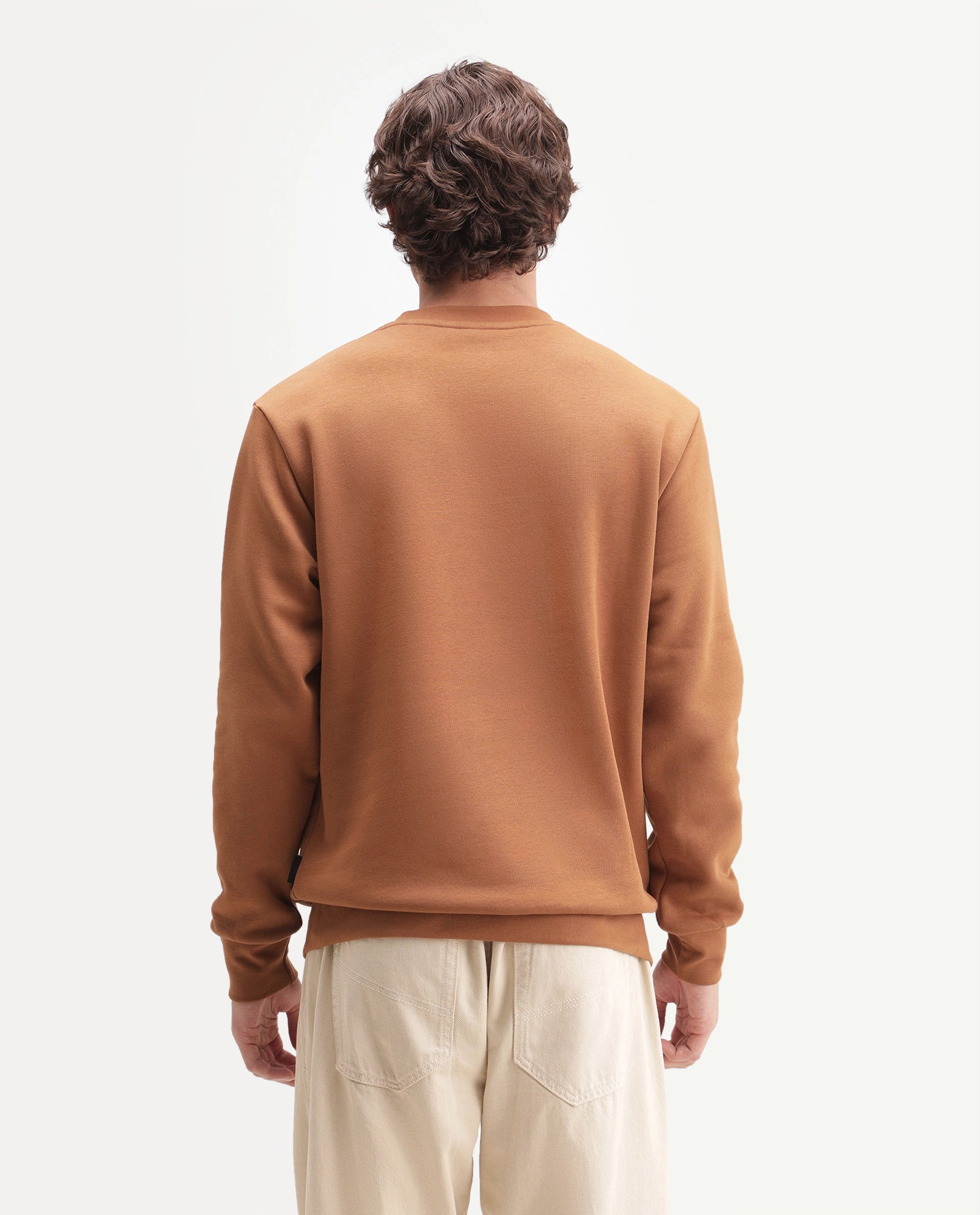 Rare Rabbit Men's Adio Primary Orange Cotton Blend Crew Neck Regular Graphic Print Sweatshirt