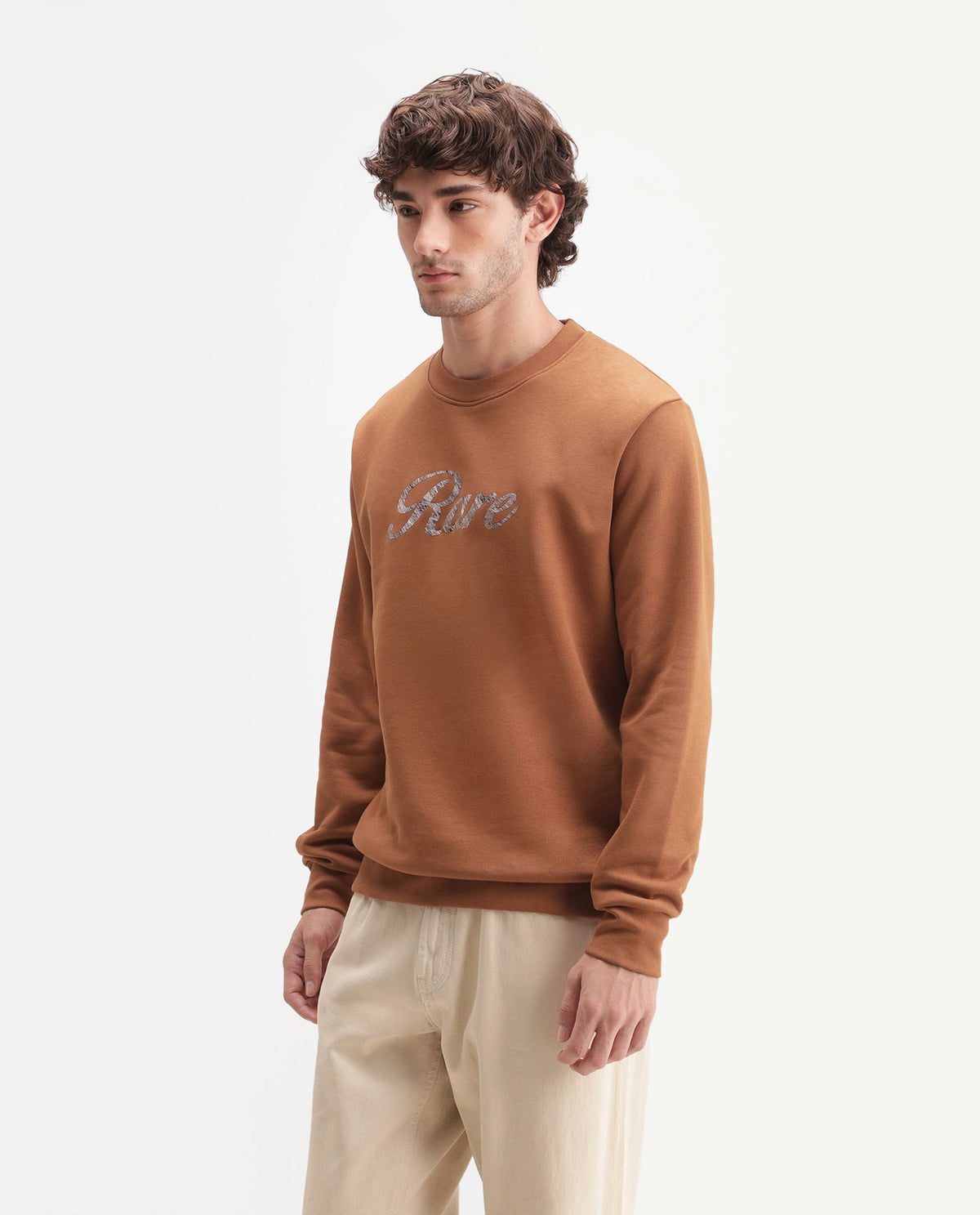 Rare Rabbit Men's Adio Primary Orange Cotton Blend Crew Neck Regular Graphic Print Sweatshirt
