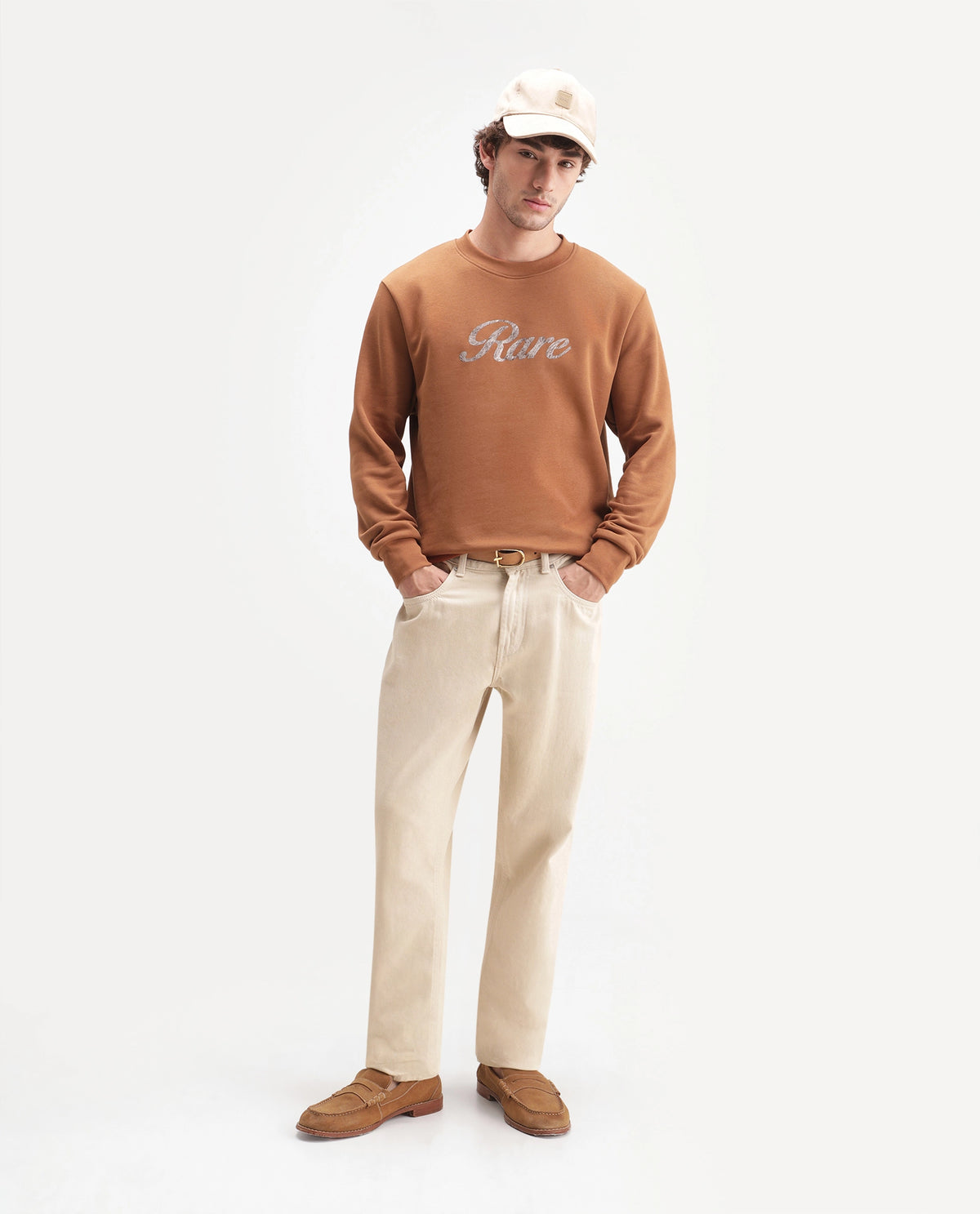Rare Rabbit Men's Adio Primary Orange Cotton Blend Crew Neck Regular Graphic Print Sweatshirt