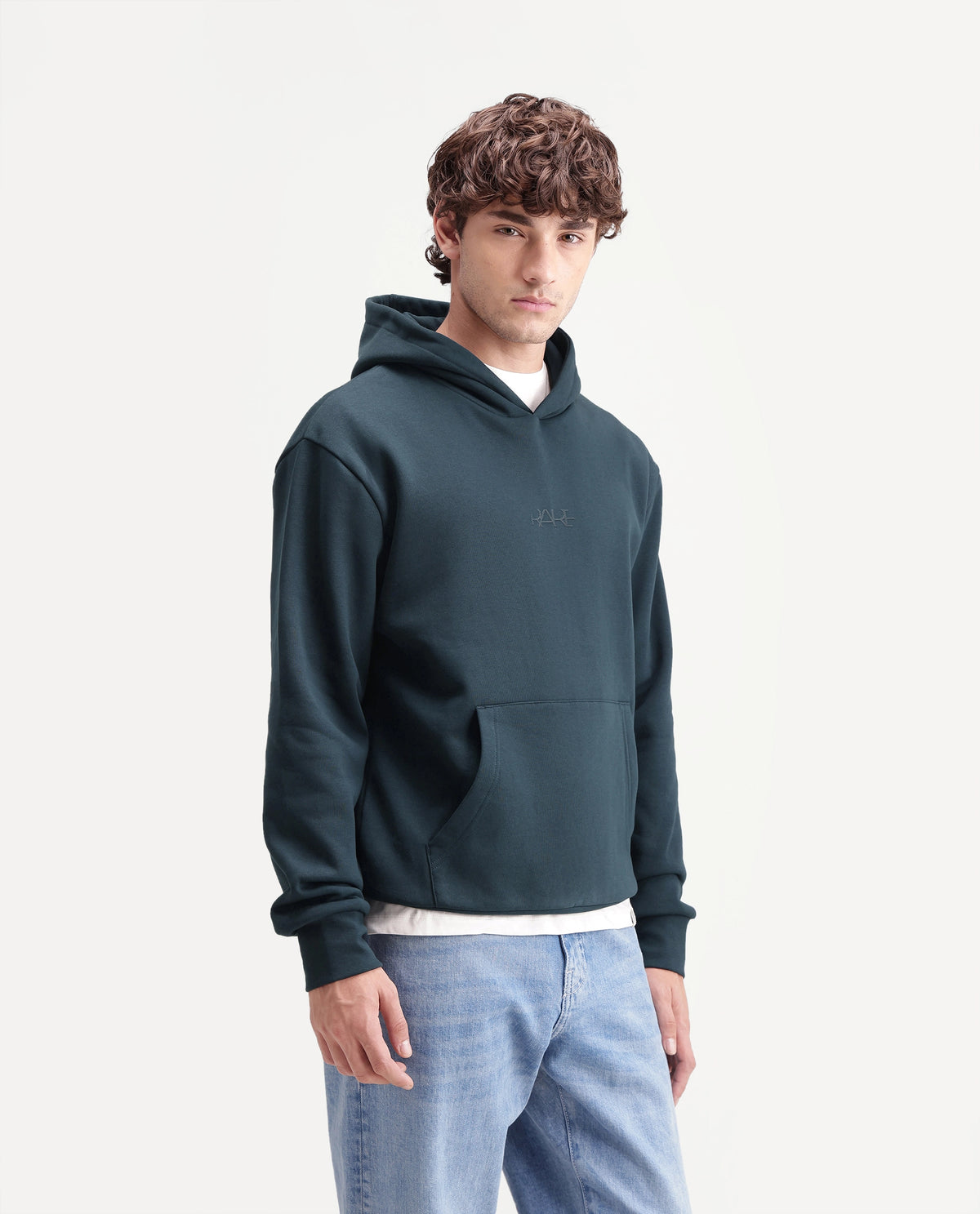 Rare Rabbit Men's Kore S Primary Teal Cotton Blend Hooded Regular Plain Sweatshirt