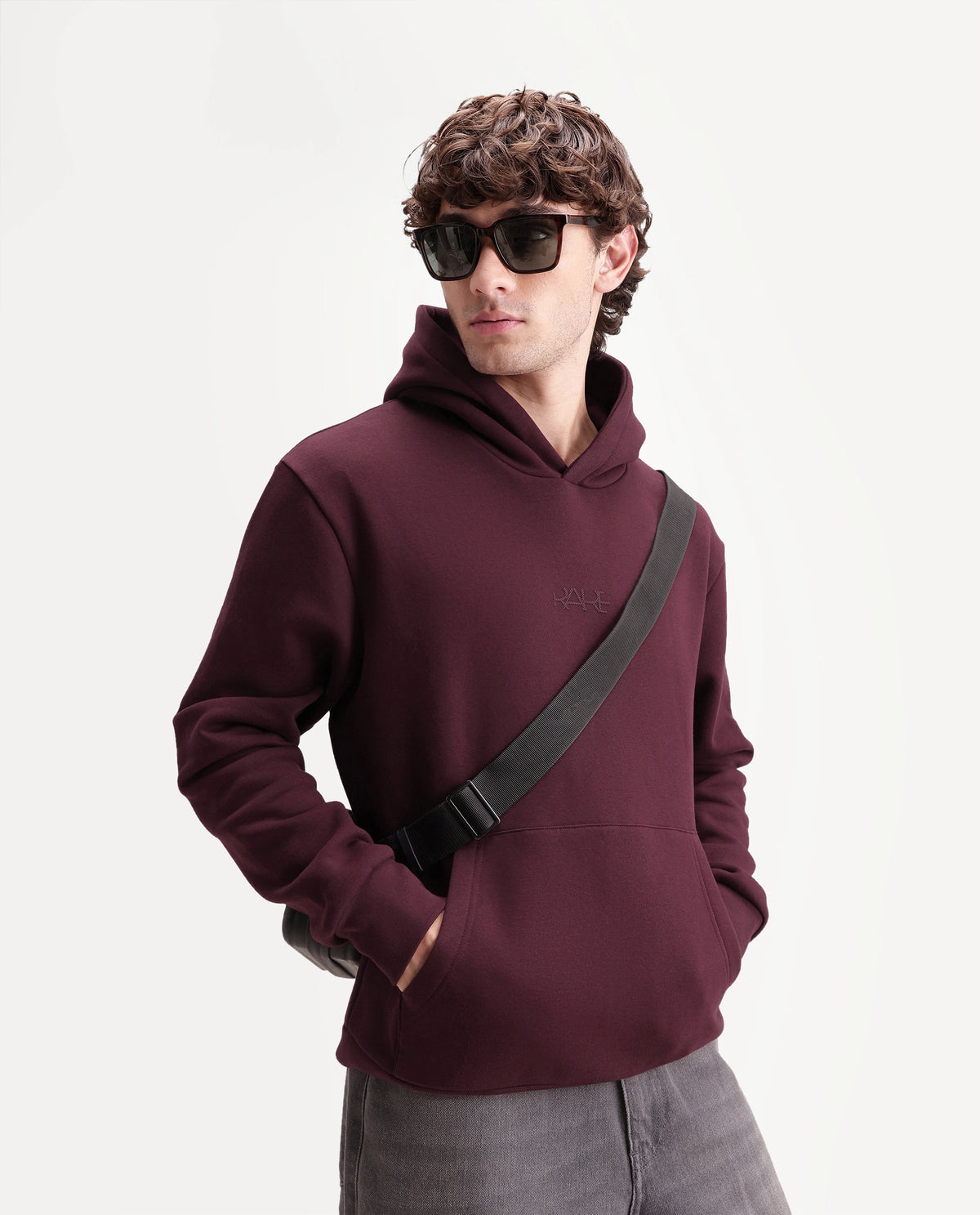 Rare Rabbit Men's Kore S Primary Maroon Cotton Blend Hooded Regular Plain Sweatshirt