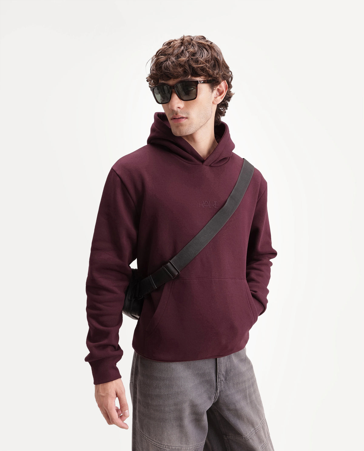 Rare Rabbit Men's Kore S Primary Maroon Cotton Blend Hooded Regular Plain Sweatshirt
