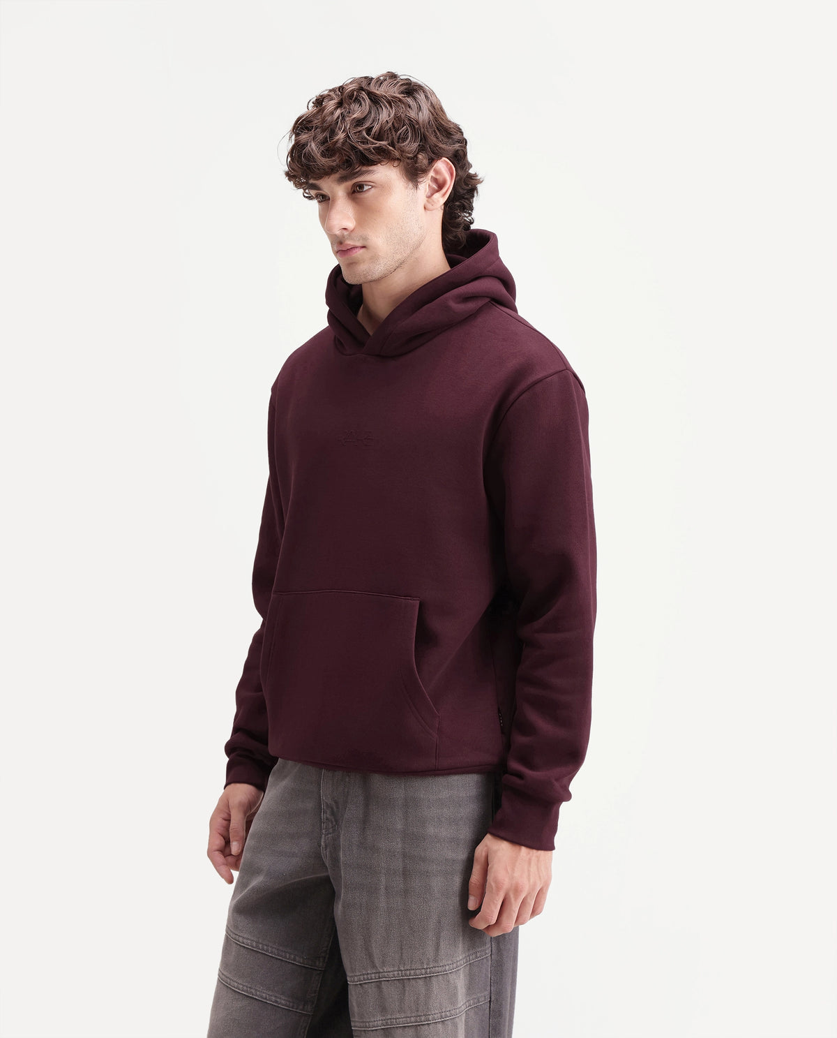 Rare Rabbit Men's Kore S Primary Maroon Cotton Blend Hooded Regular Plain Sweatshirt