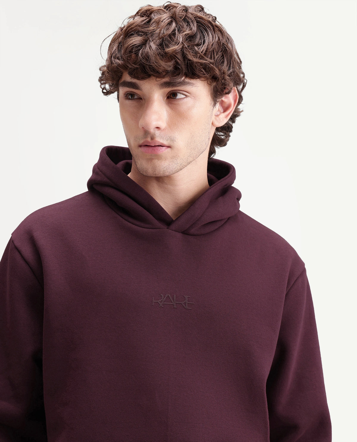 Rare Rabbit Men's Kore S Primary Maroon Cotton Blend Hooded Regular Plain Sweatshirt