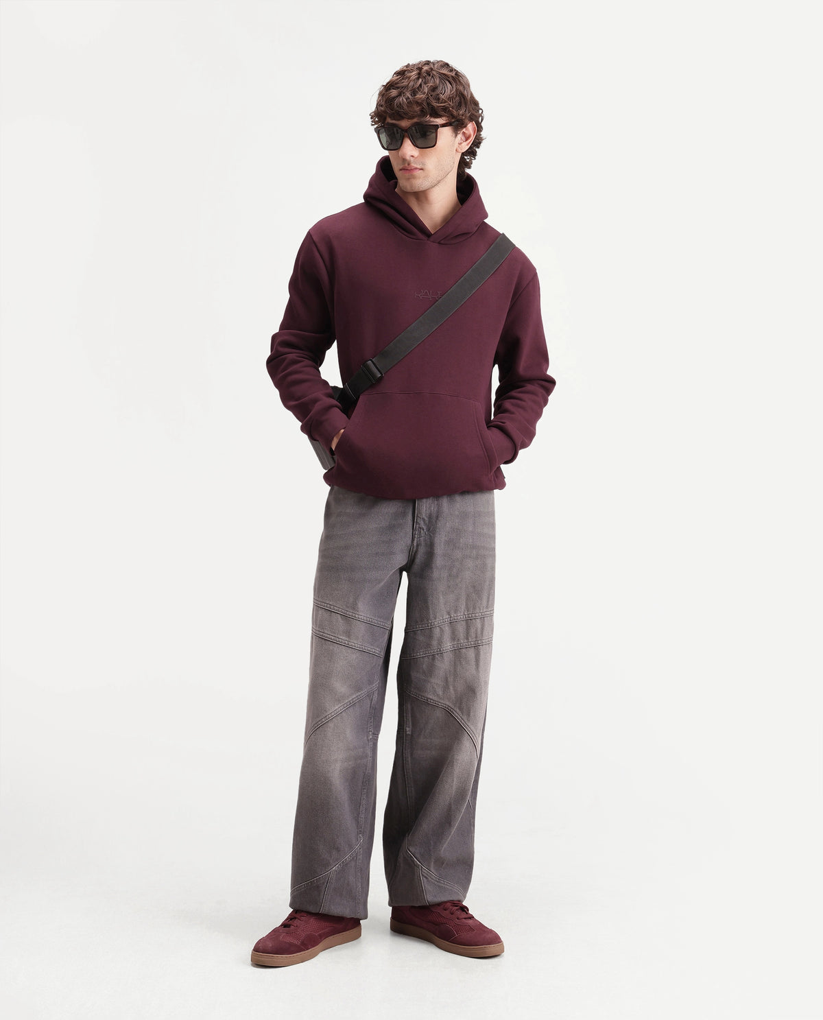 Rare Rabbit Men's Kore S Primary Maroon Cotton Blend Hooded Regular Plain Sweatshirt