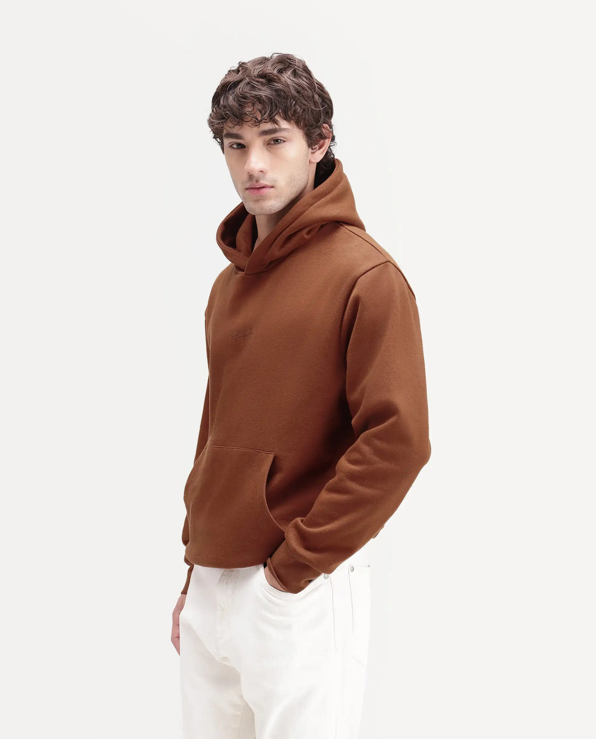 Rare Rabbit Men's Kore S Primary Rust Cotton Blend Hooded Regular Plain Sweatshirt