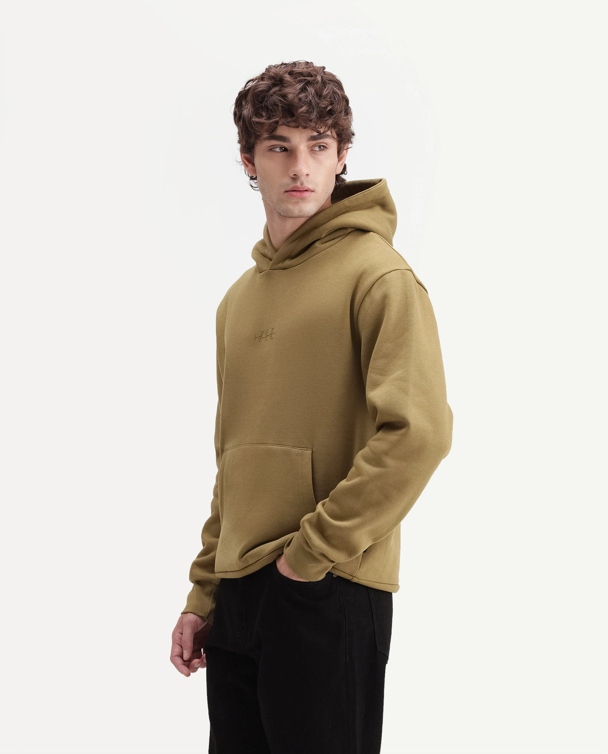 Rare Rabbit Men's Kore S Dusky Mustard Cotton Blend Hooded Regular Plain Sweatshirt