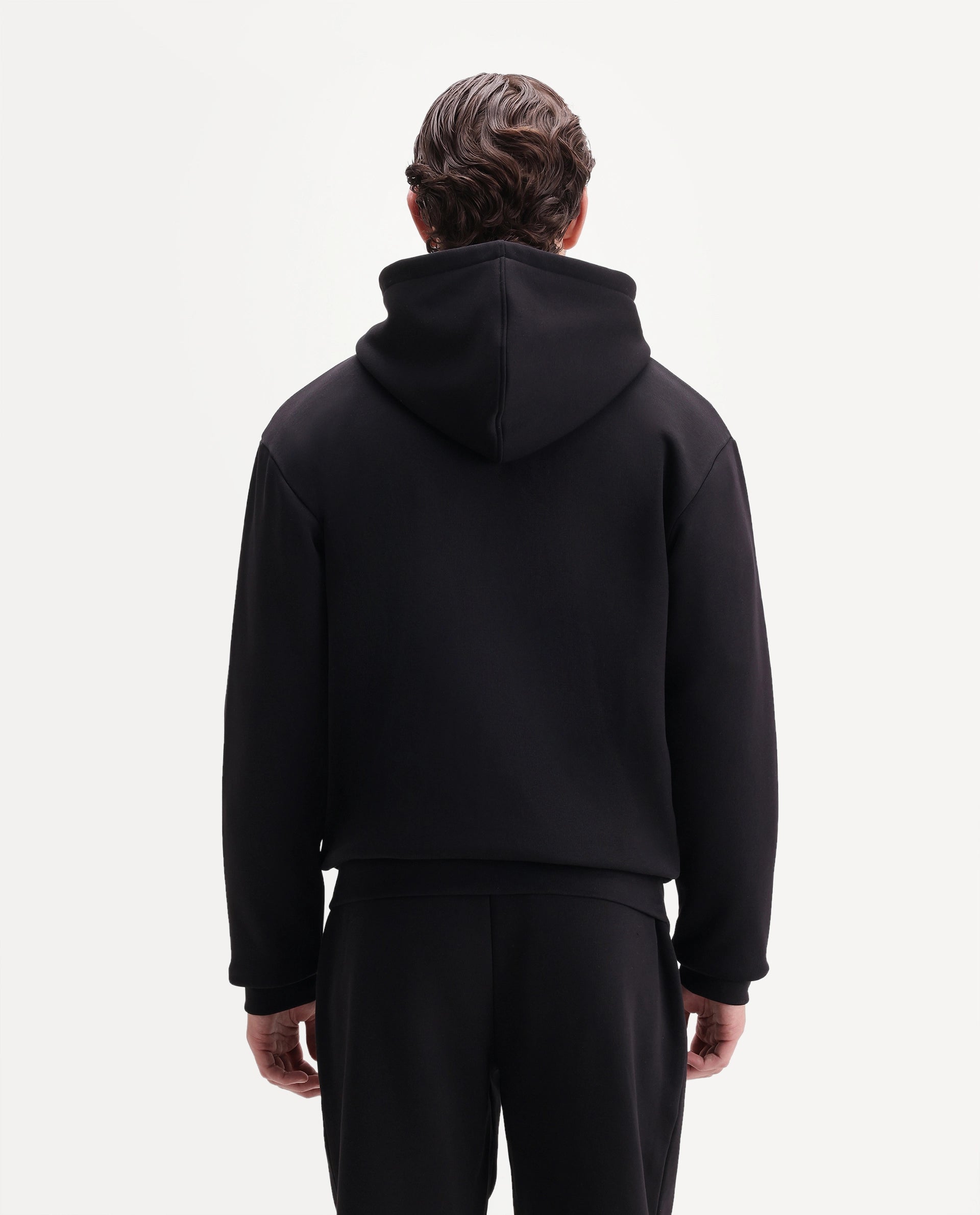 Rare Rabbit Men's Anderson-A26 Primary Black Cotton Blend Hooded Zipper Regular Plain Sweatshirt