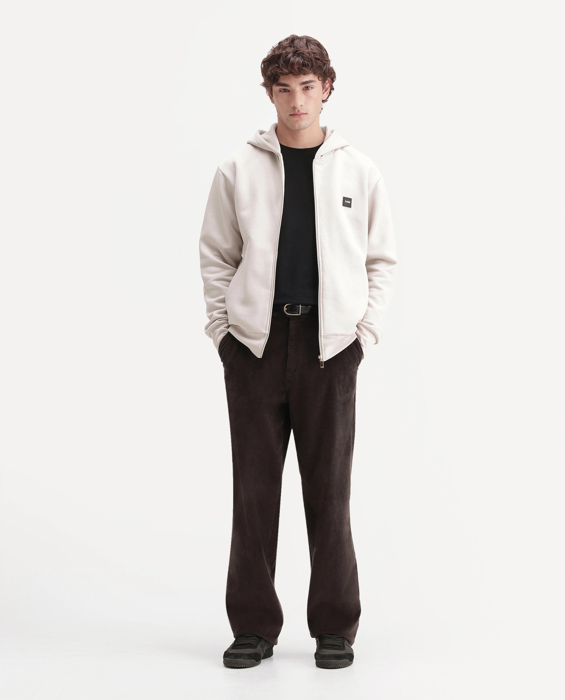 Rare Rabbit Men's Anderson-A26 Primary Off White Cotton Blend Hooded Zipper Regular Plain Sweatshirt