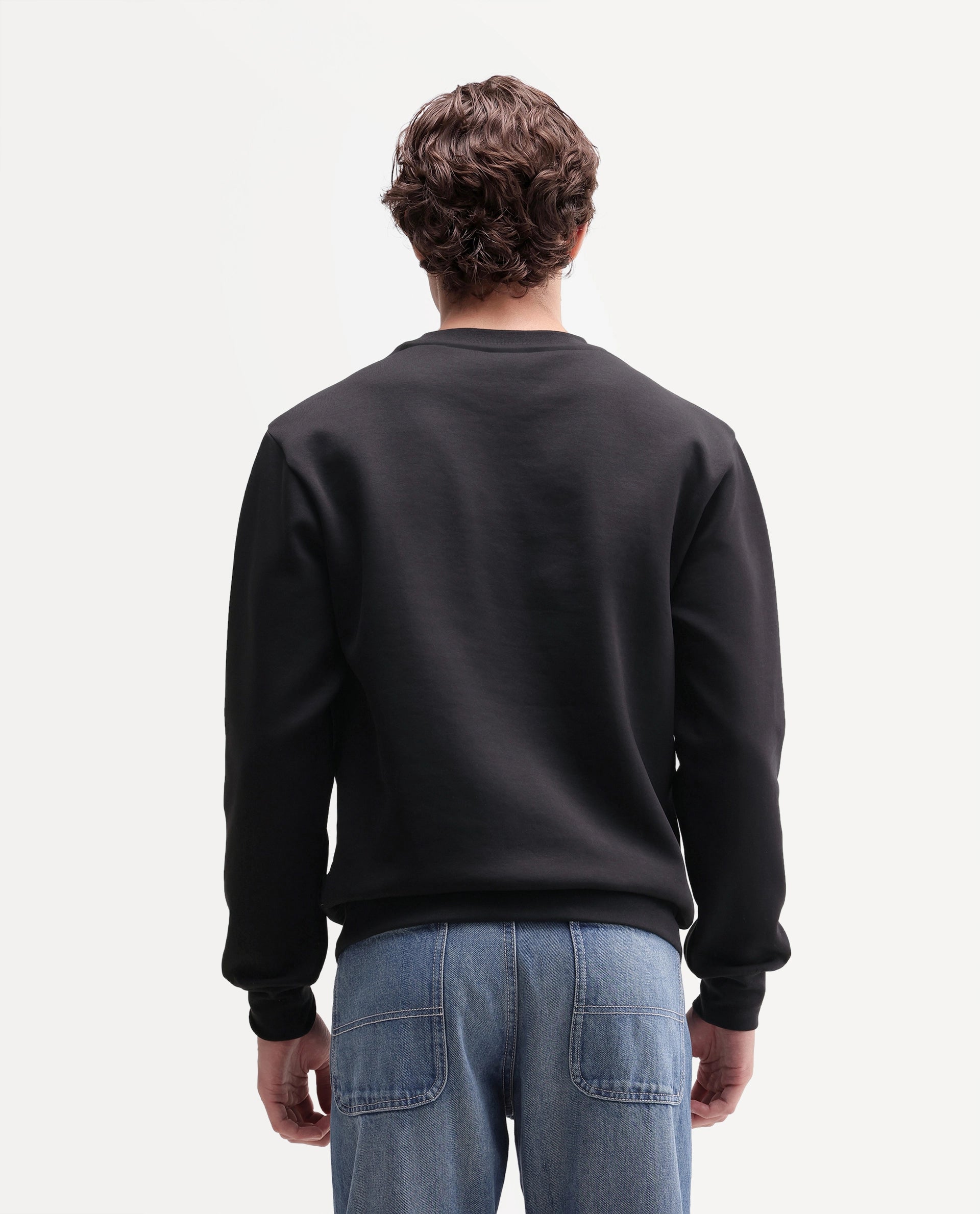 Rare Rabbit Men's Bazo Primary Black Cotton Blend Crew Neck Regular Embroidered Sweatshirt