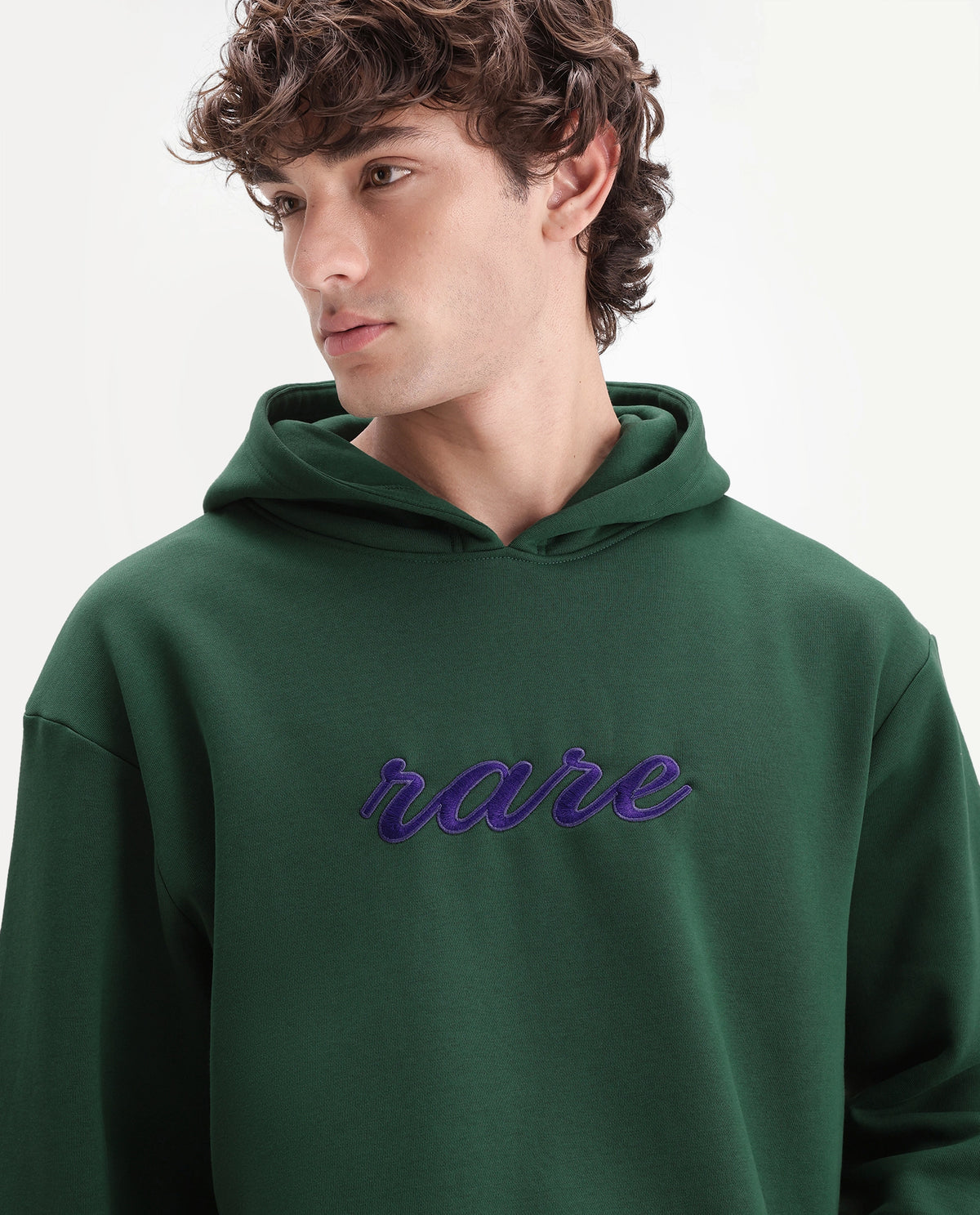 Rare Rabbit Men's Kiay Dark Green Cotton Blend Hooded Regular Embroidered Sweatshirt