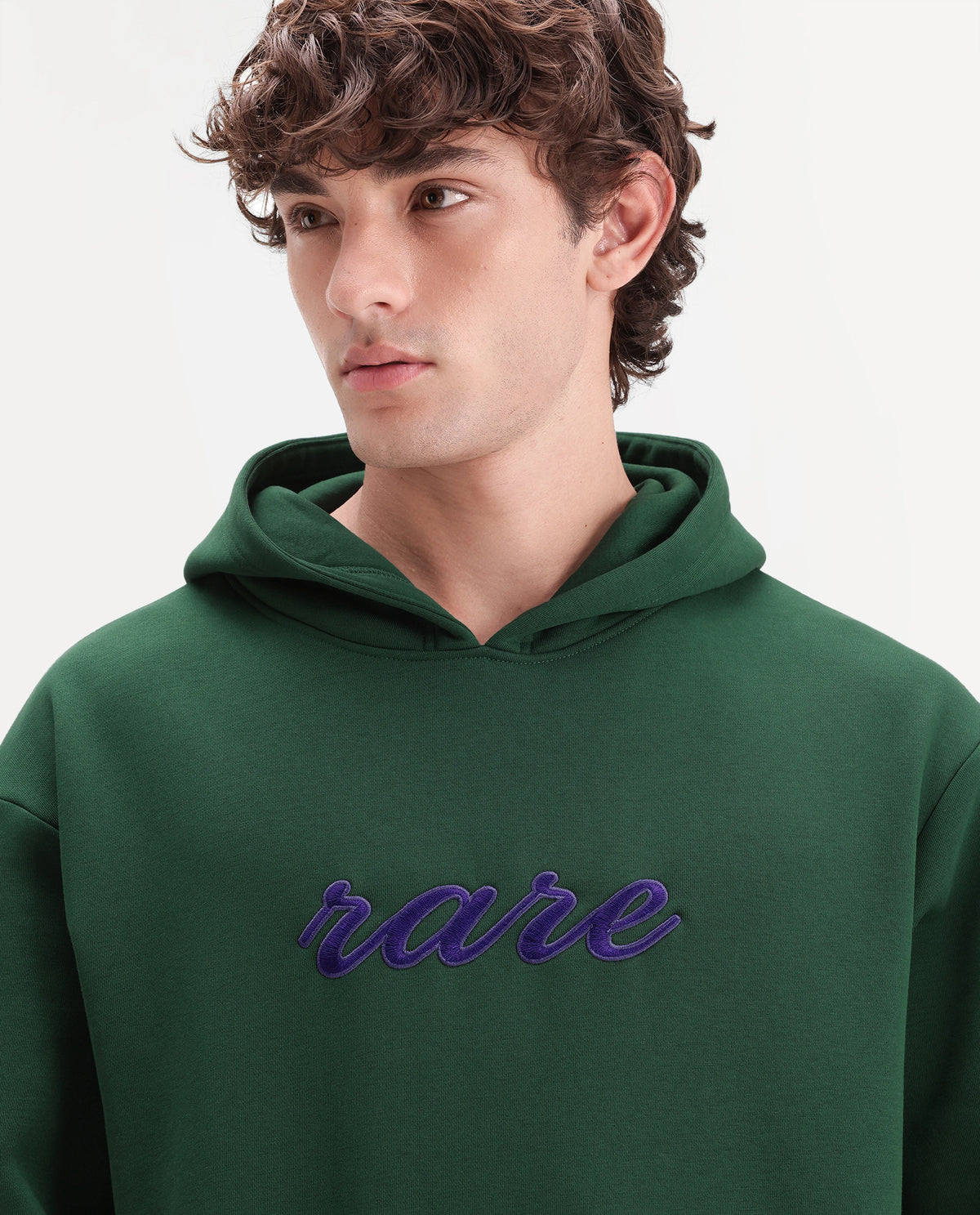 Rare Rabbit Men's Kiay Dark Green Cotton Blend Hooded Regular Embroidered Sweatshirt