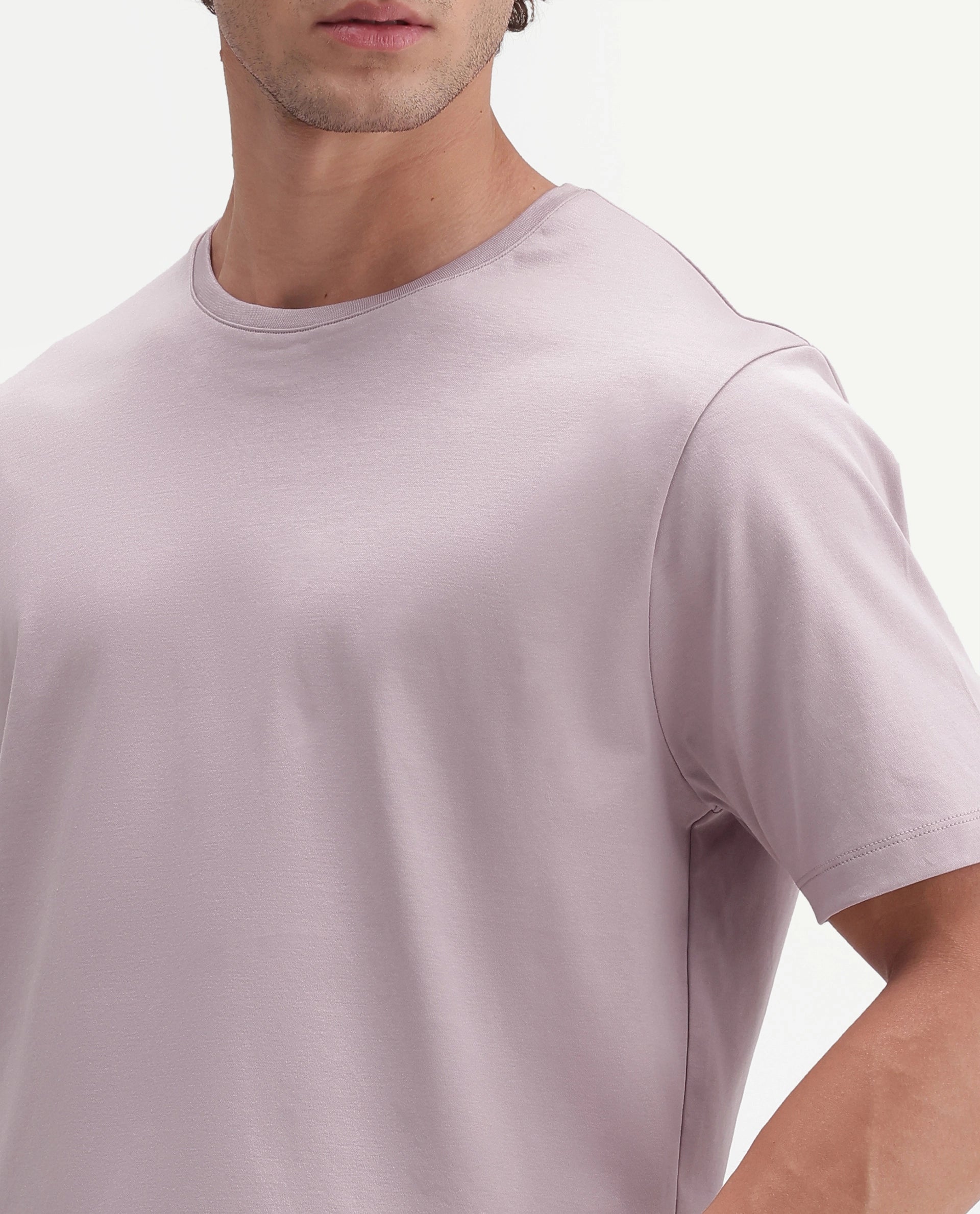 Rare Rabbit Men's Gist Light Pink Cotton Crew Neck Regular Plain T-Shirt