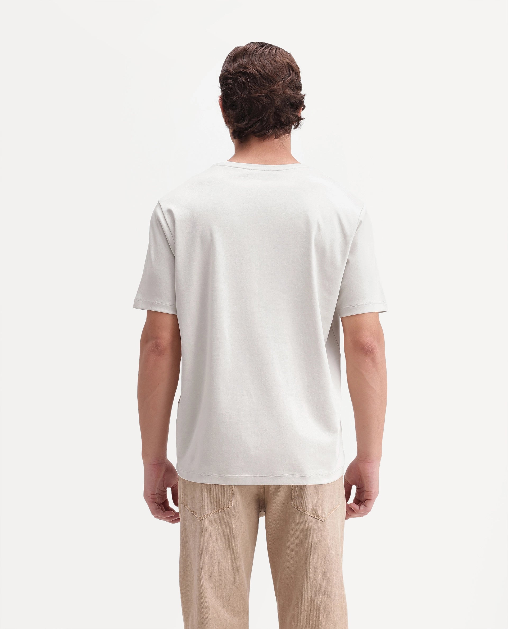 Rare Rabbit Men's Gist Light Beige Cotton Crew Neck Regular Plain T-Shirt