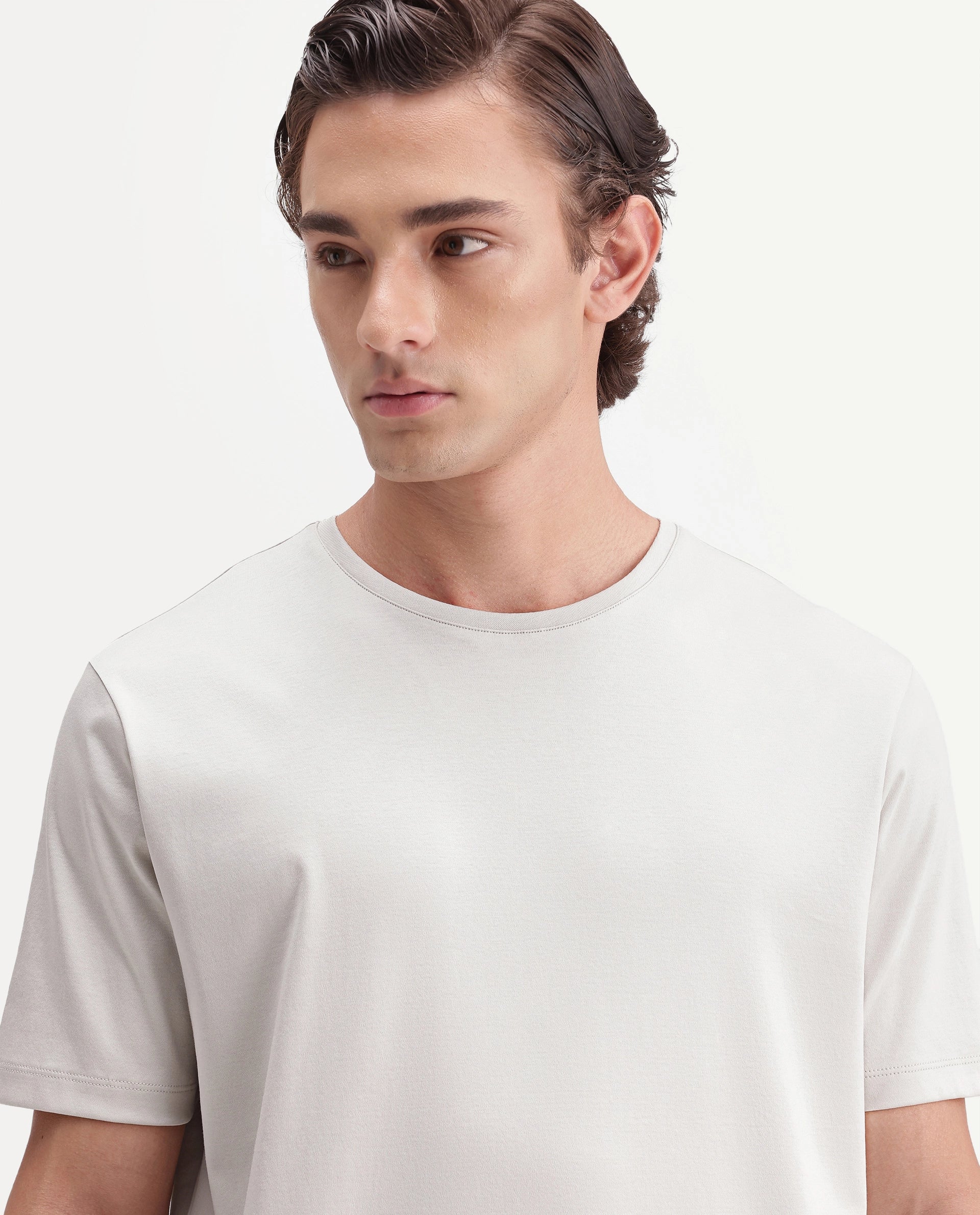 Rare Rabbit Men's Gist Light Beige Cotton Crew Neck Regular Plain T-Shirt