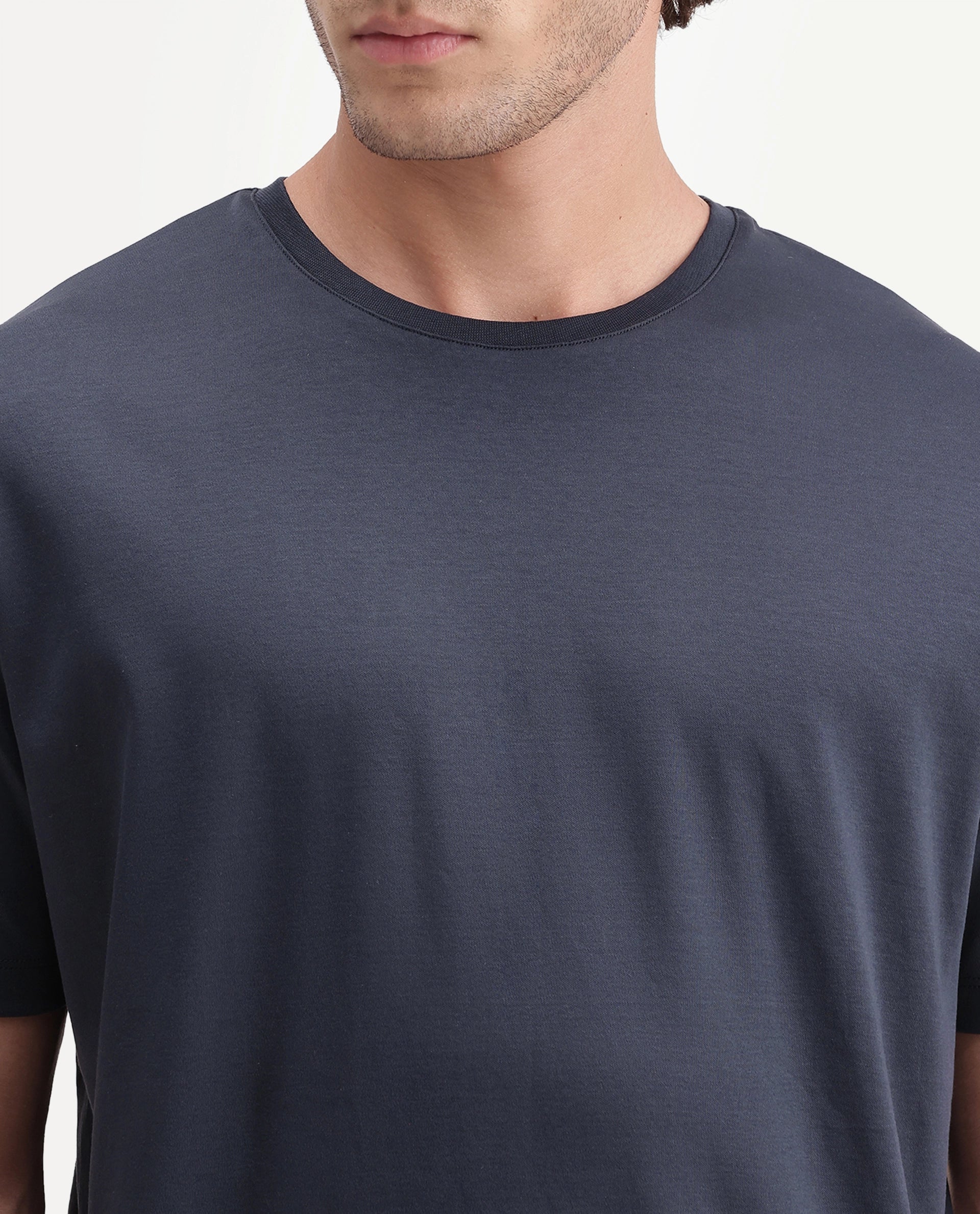 Rare Rabbit Men's Gist Primary Navy Cotton Crew Neck Regular Plain T-Shirt