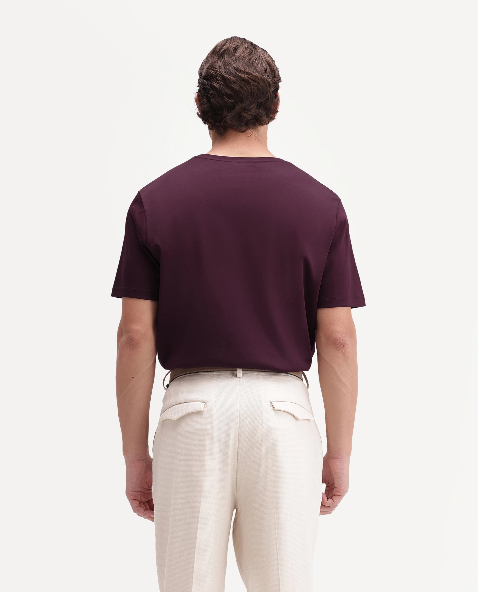 Rare Rabbit Men's Gist Dark Maroon Cotton Crew Neck Regular Plain T-Shirt