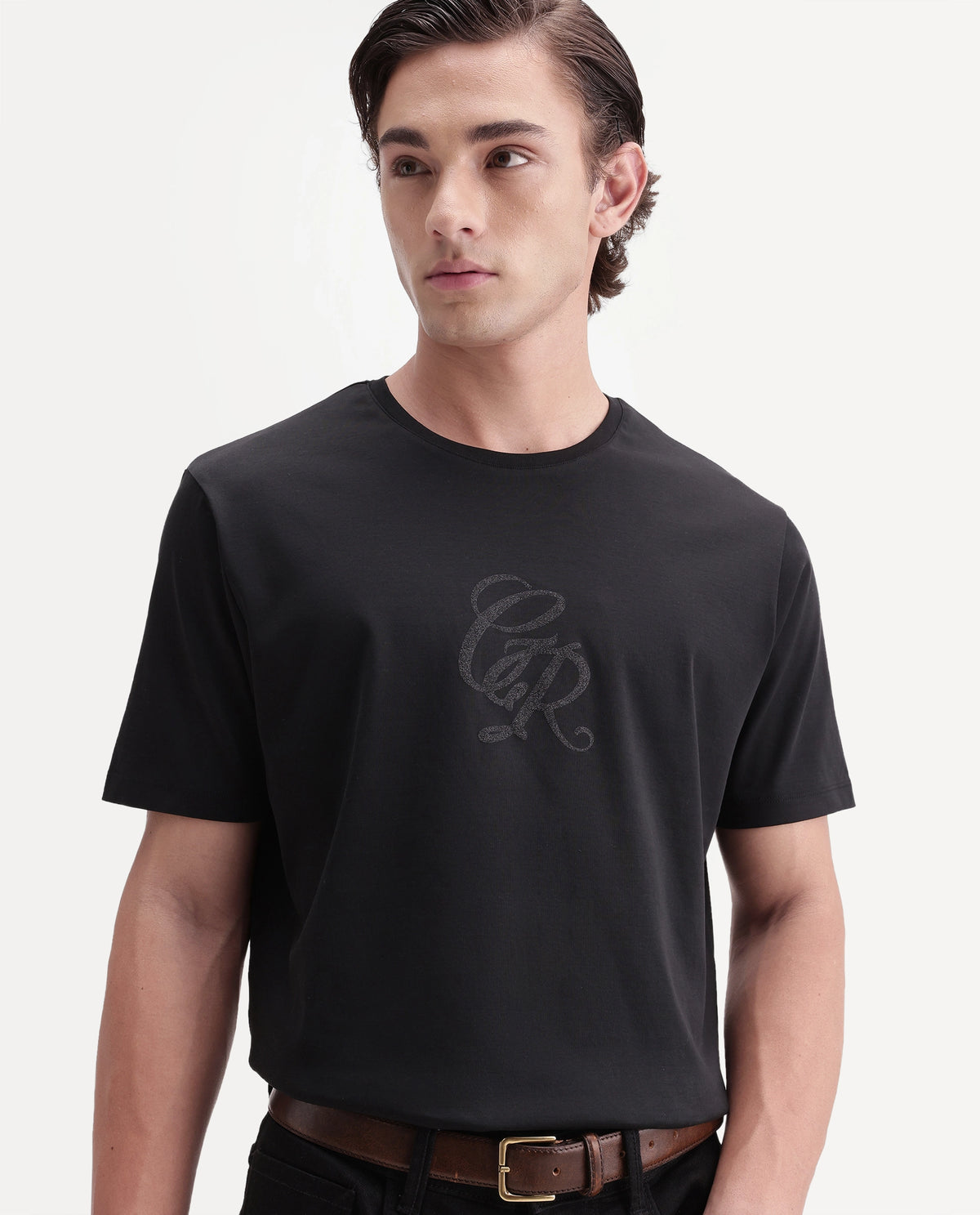Rare Rabbit Men's Rans Primary Black Cotton Crew Neck Regular Graphic Print T-Shirt