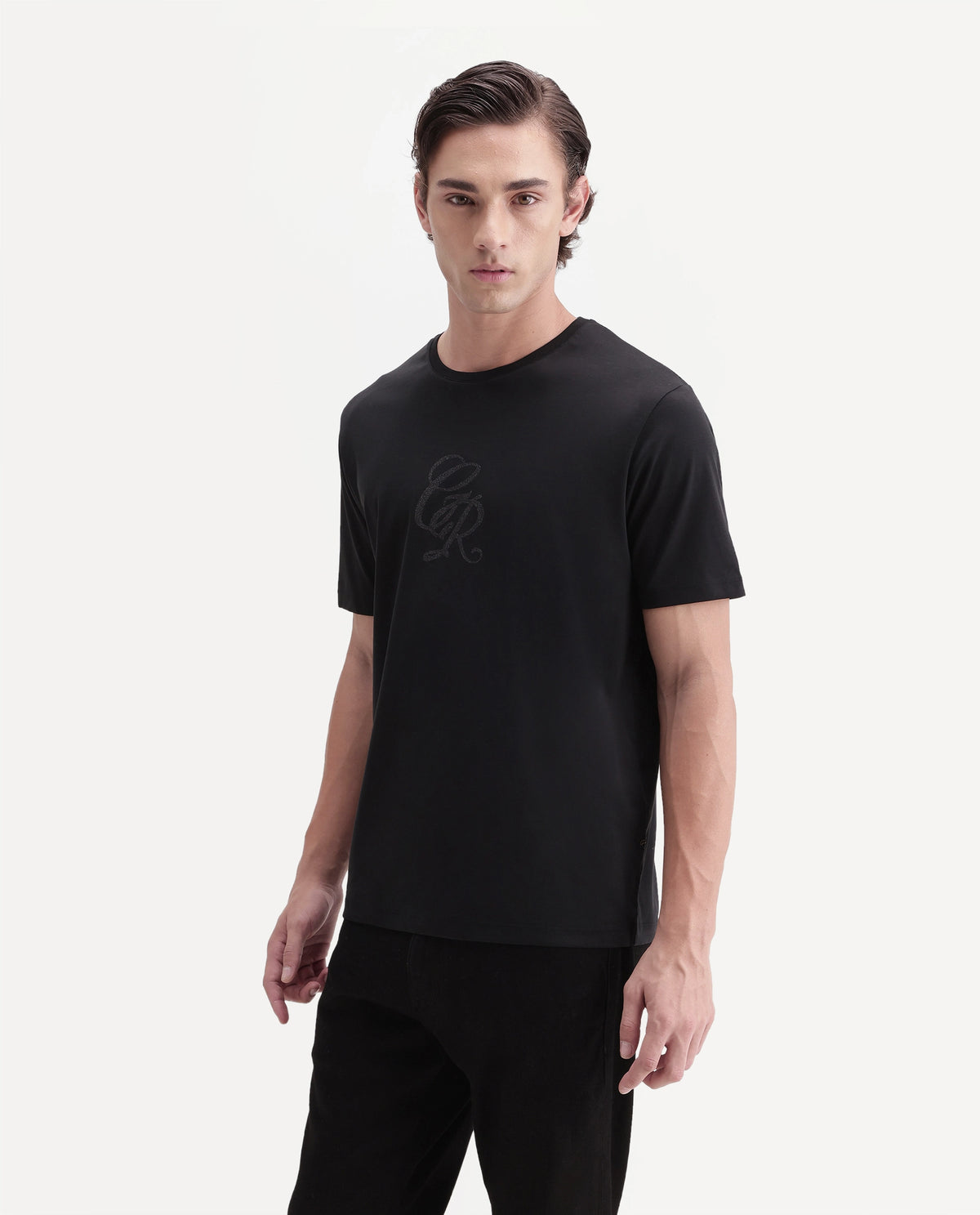 Rare Rabbit Men's Rans Primary Black Cotton Crew Neck Regular Graphic Print T-Shirt