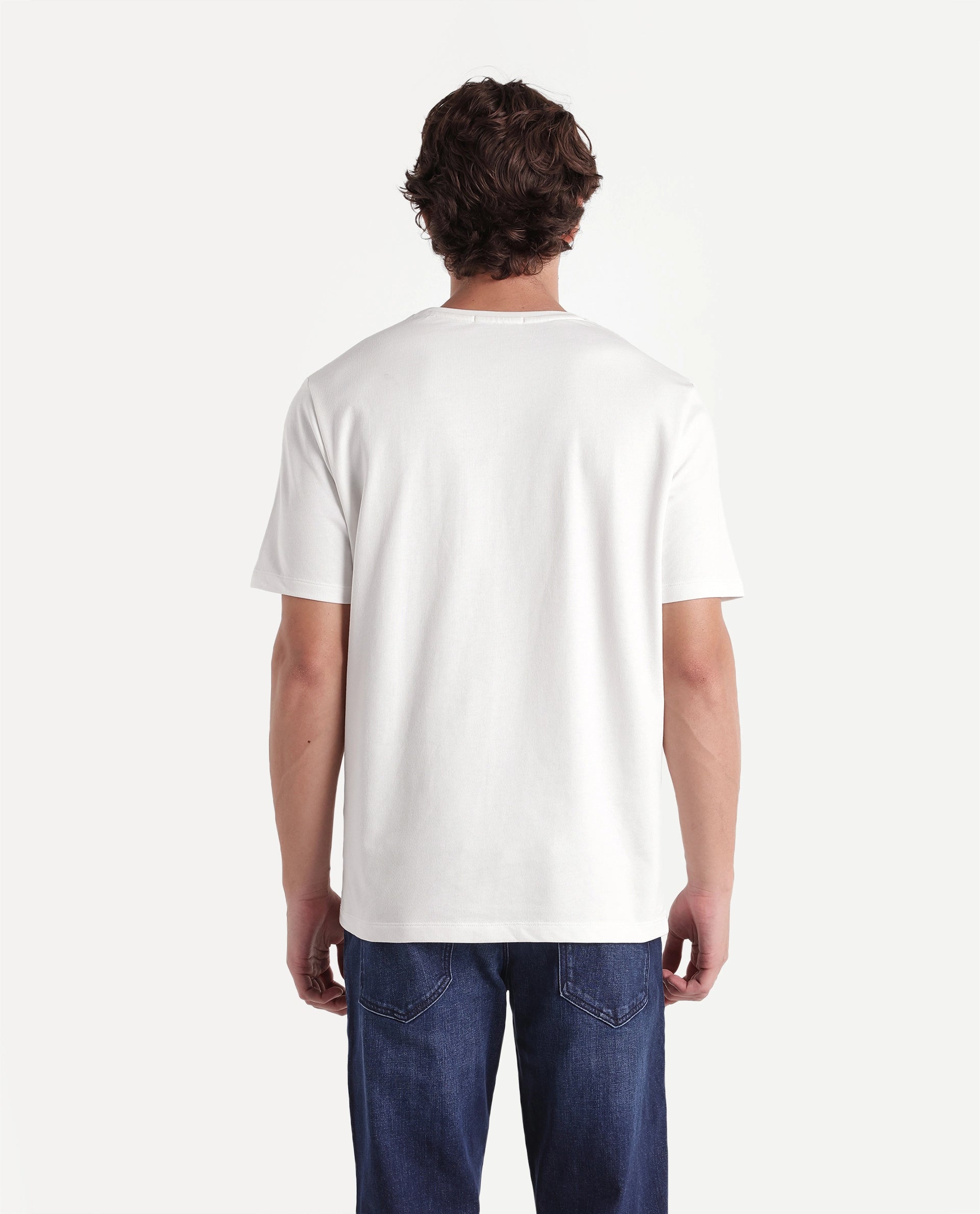 Rare Rabbit Men's Wood Primary Off White Cotton Crew Neck Regular Embroidered T-Shirt