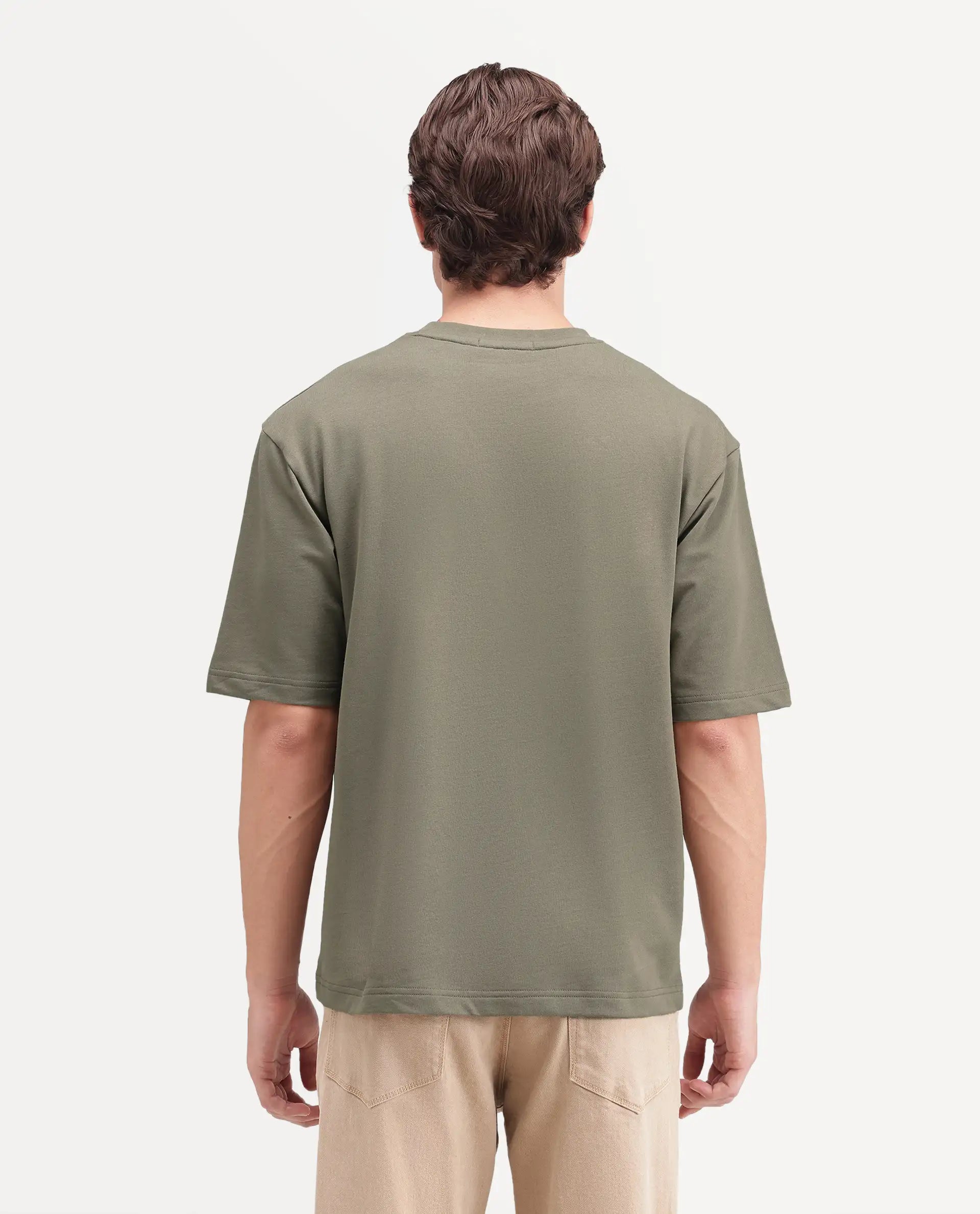 Rare Rabbit Men's Joss Dusky Olive Cotton Crew Neck Regular Embroidered T-Shirt