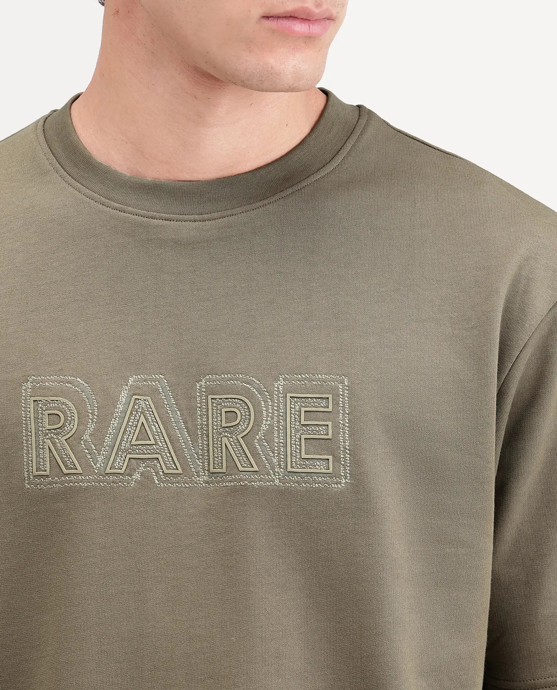 Rare Rabbit Men's Joss Dusky Olive Cotton Crew Neck Regular Embroidered T-Shirt