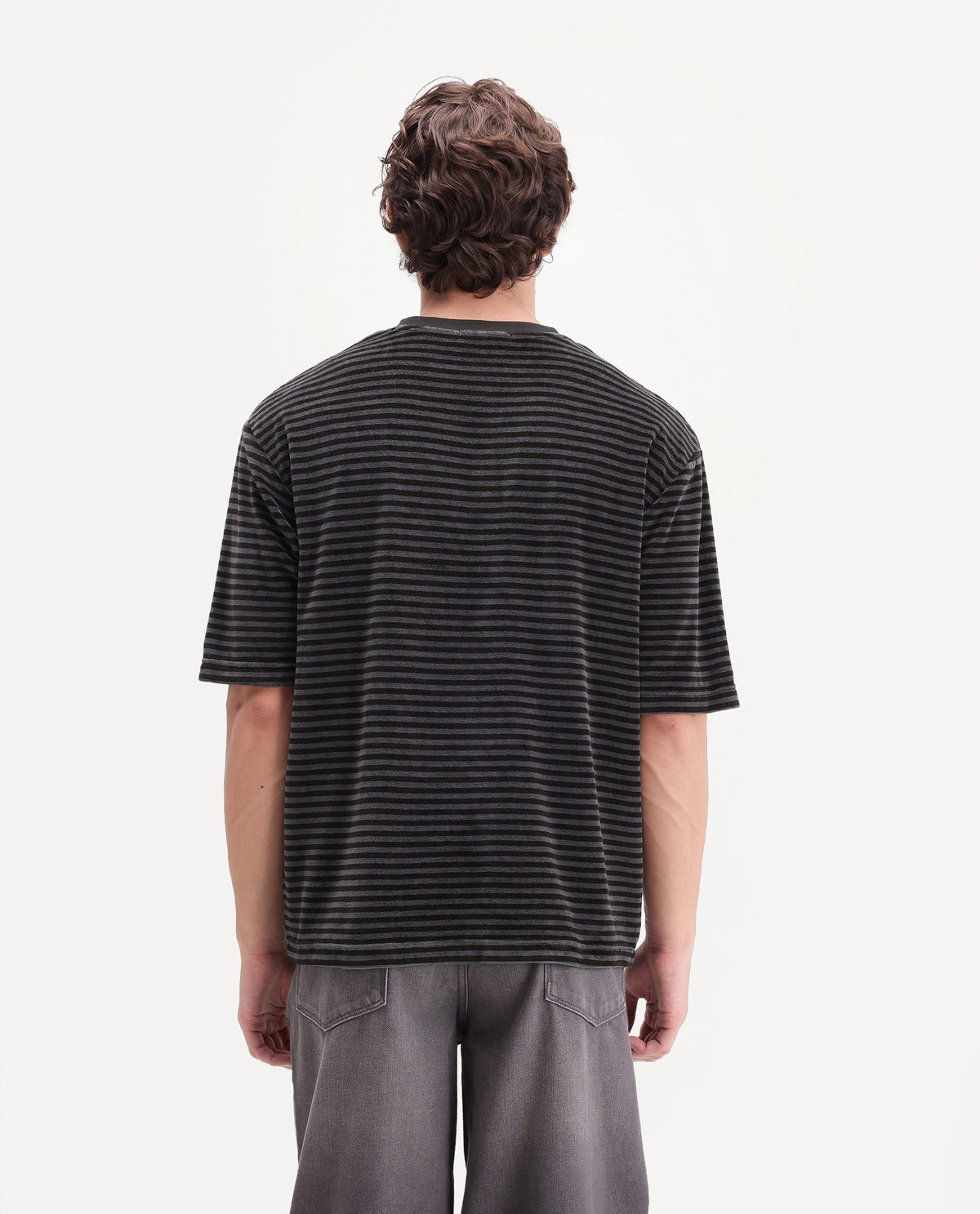Rare Rabbit Men's Stride Dark Brown Cotton Blend Crew Neck Relaxed Striped T-Shirt