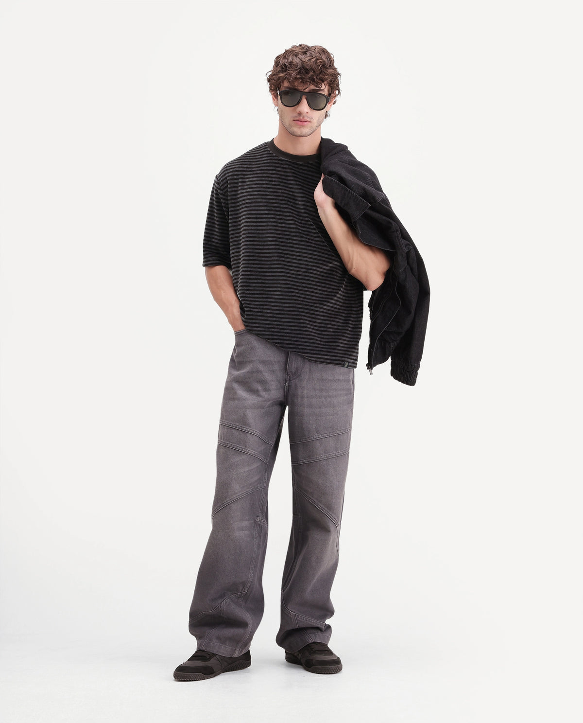 Rare Rabbit Men's Stride Dark Brown Cotton Blend Crew Neck Relaxed Striped T-Shirt