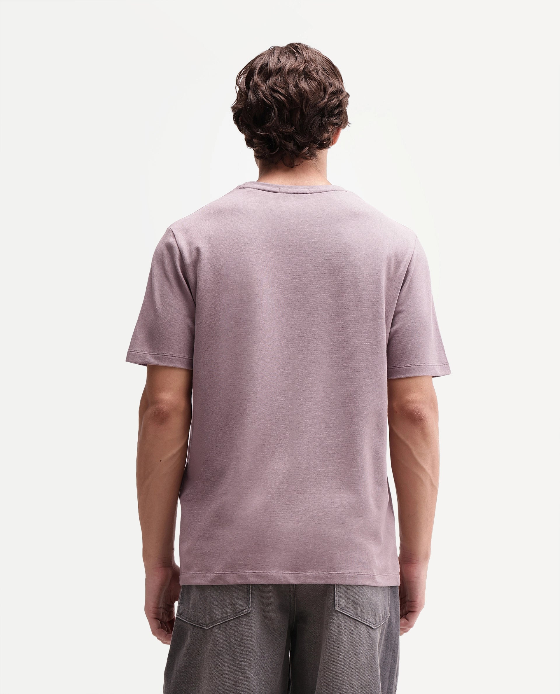 Rare Rabbit Men's Peeq Dusky Pink Cotton Blend Crew Neck Regular Plain T-Shirt