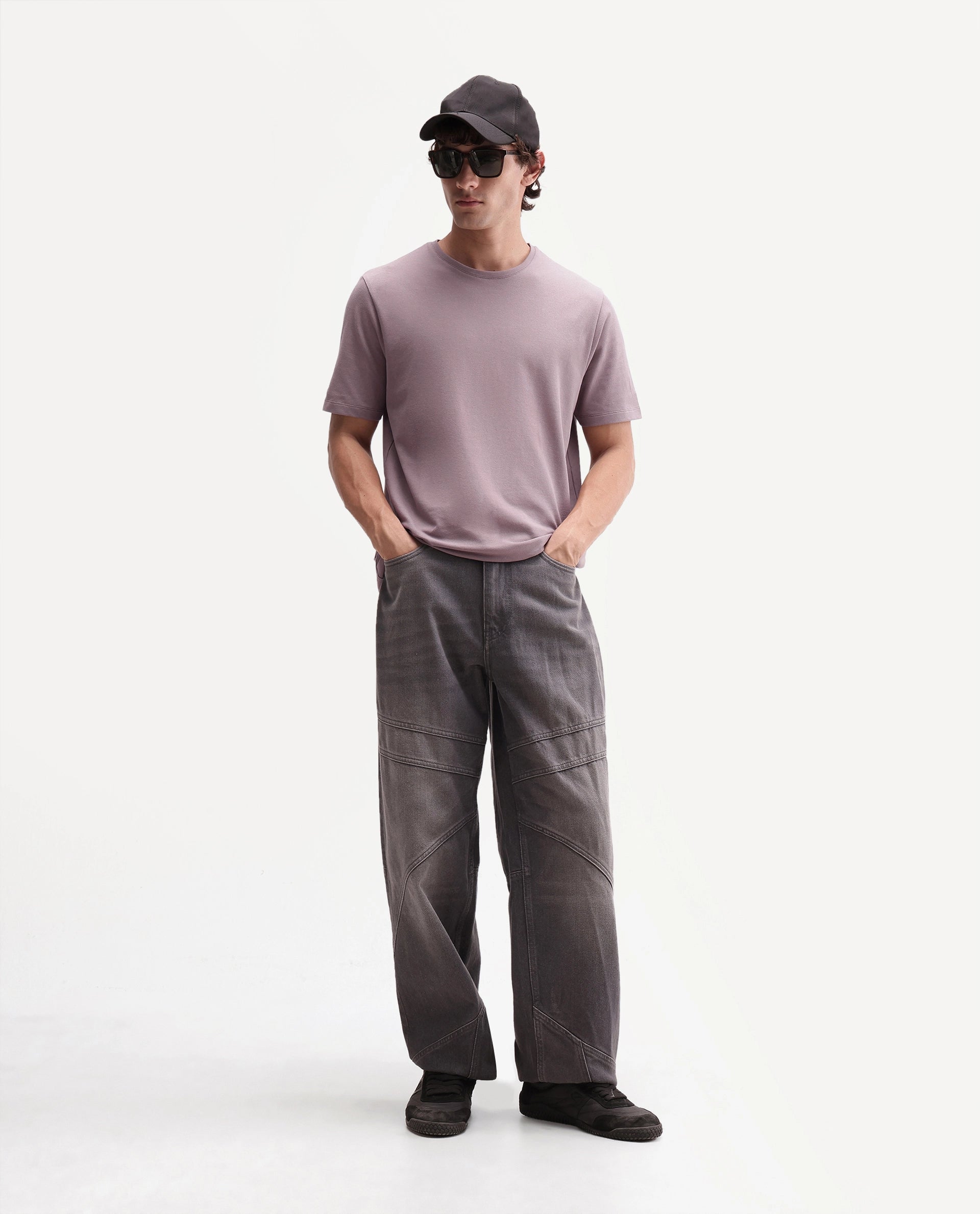 Rare Rabbit Men's Peeq Dusky Pink Cotton Blend Crew Neck Regular Plain T-Shirt