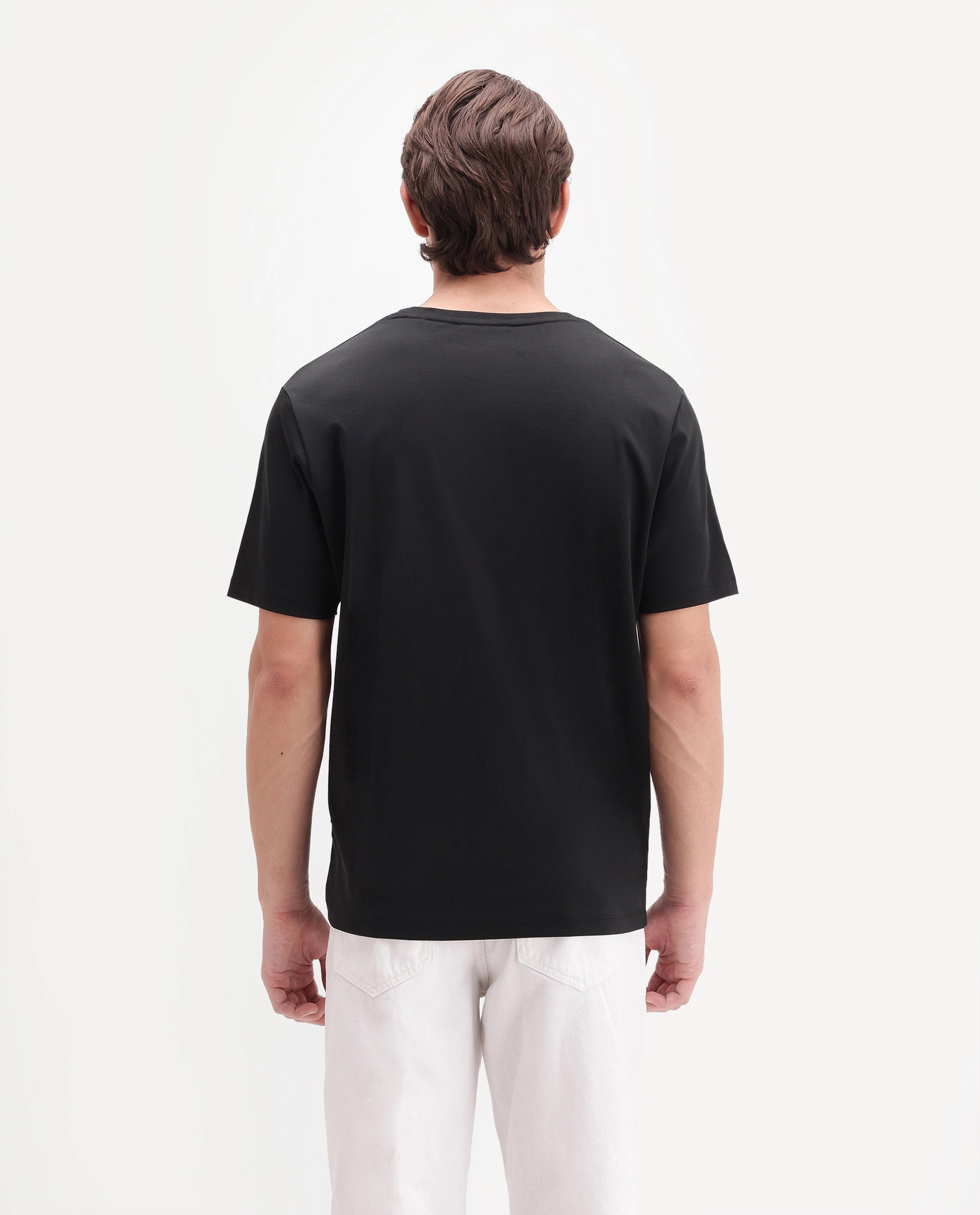 Rare Rabbit Men's Werf Primary Black Cotton Crew Neck Regular Plain T-Shirt