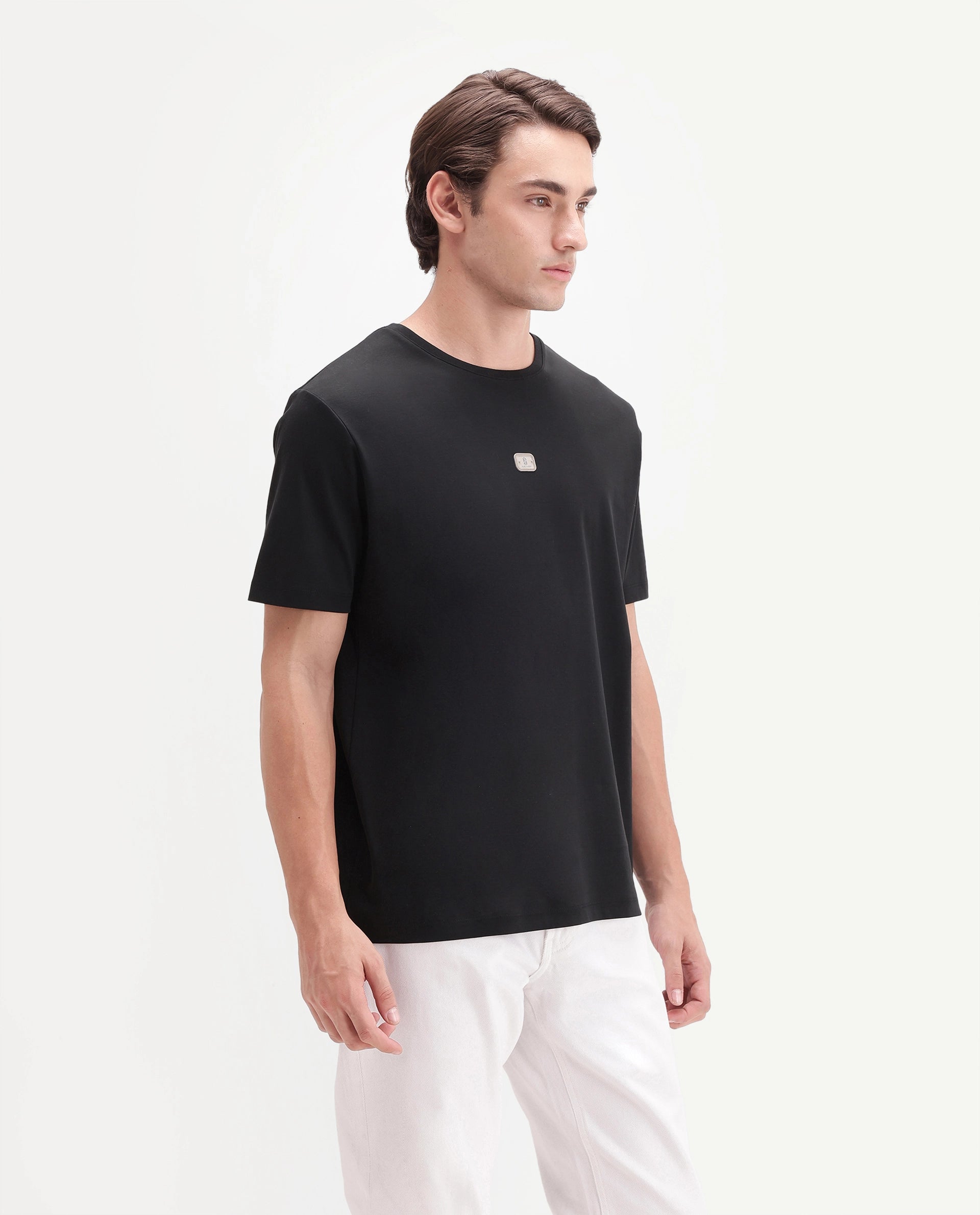 Rare Rabbit Men's Werf Primary Black Cotton Crew Neck Regular Plain T-Shirt