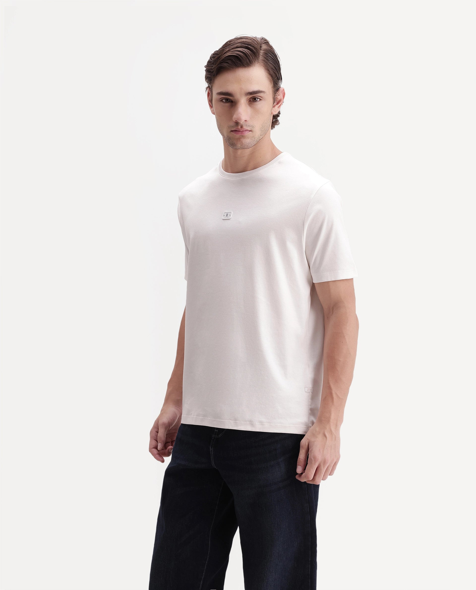 Rare Rabbit Men's Werf Primary White Cotton Crew Neck Regular Plain T-Shirt