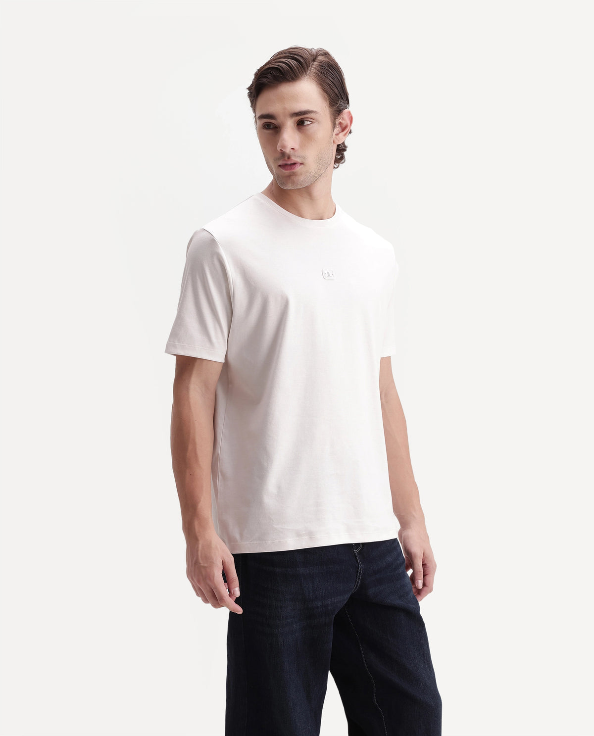 Rare Rabbit Men's Werf Primary White Cotton Crew Neck Regular Plain T-Shirt