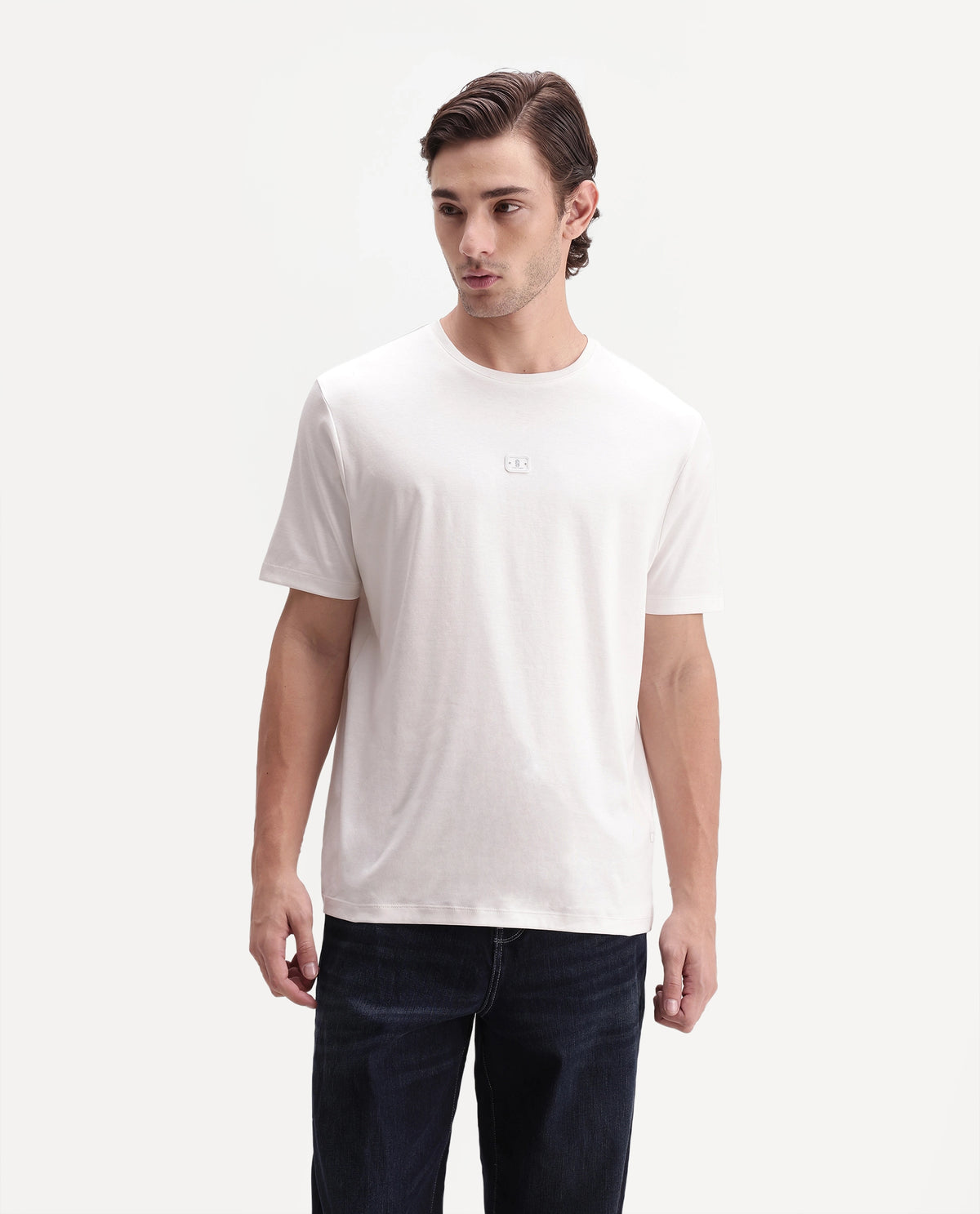Rare Rabbit Men's Werf Primary White Cotton Crew Neck Regular Plain T-Shirt