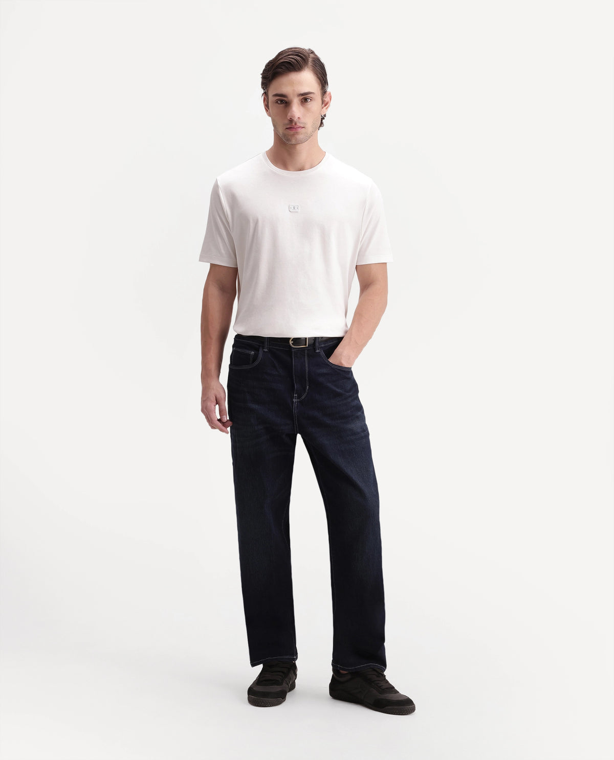 Rare Rabbit Men's Werf Primary White Cotton Crew Neck Regular Plain T-Shirt