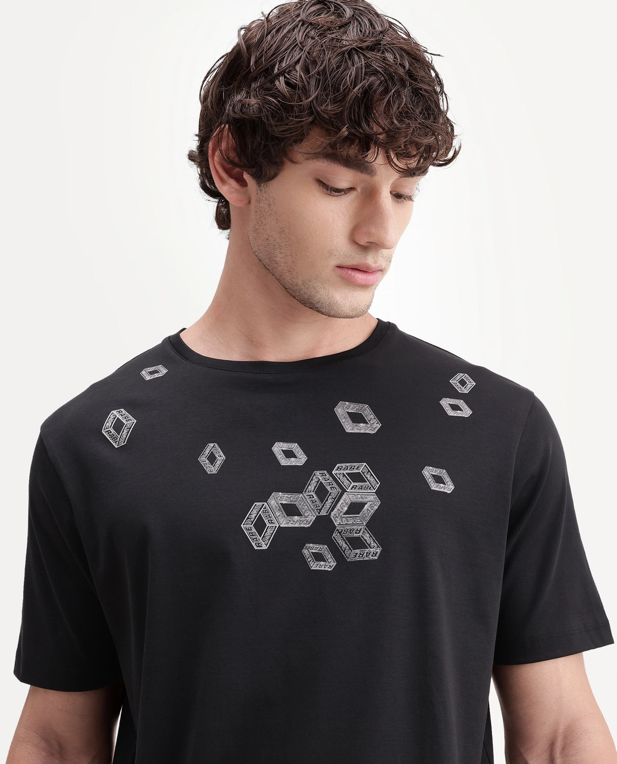 Rare Rabbit Men's Seol Primary Black Cotton Crew Neck Regular Graphic Print T-Shirt