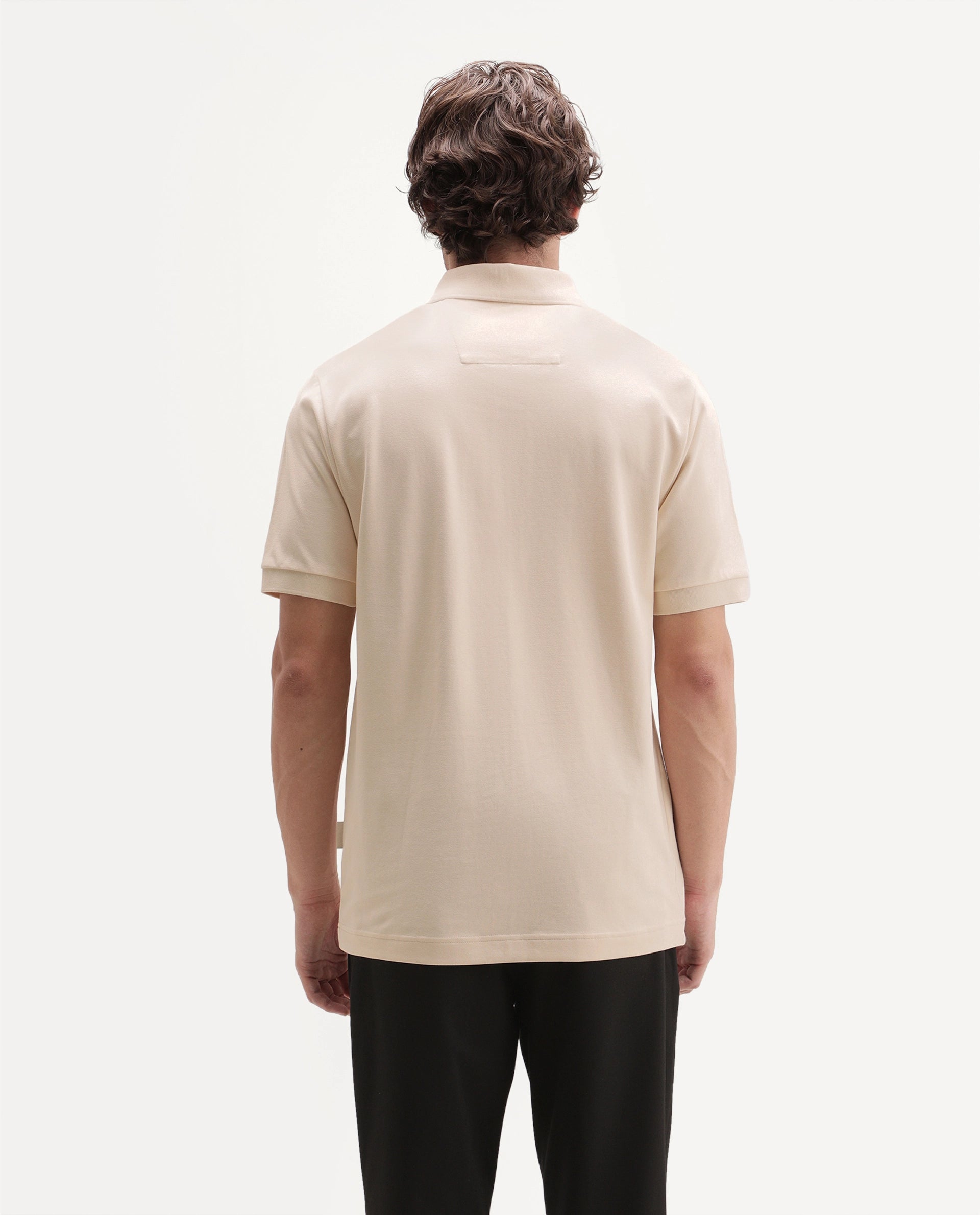 Rare Rabbit Men's Grant Light Beige Cotton Blend Spread Collar Button Regular Plain Polo