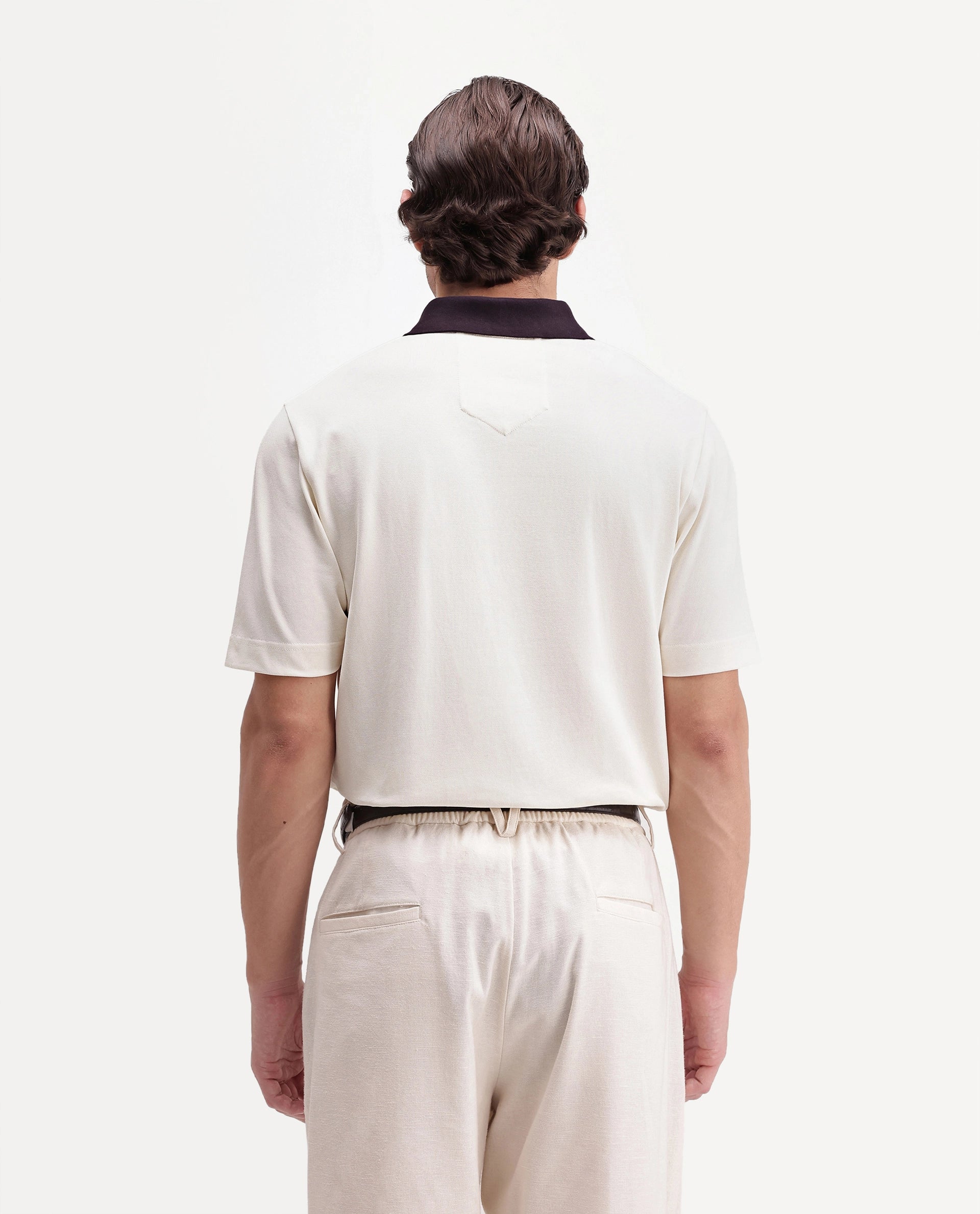 Rare Rabbit Men's Nolan Primary Off-White Cotton Blend Spread Collar Button Regular Plain Polo