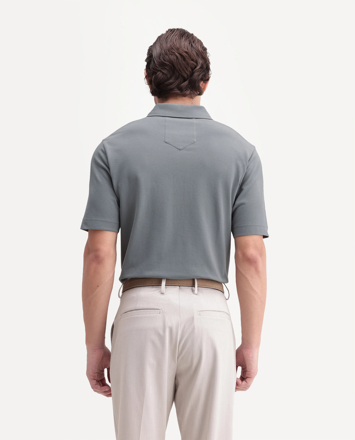 Rare Rabbit Men's Nolan Dusky Green Cotton Blend Spread Collar Button Regular Plain Polo