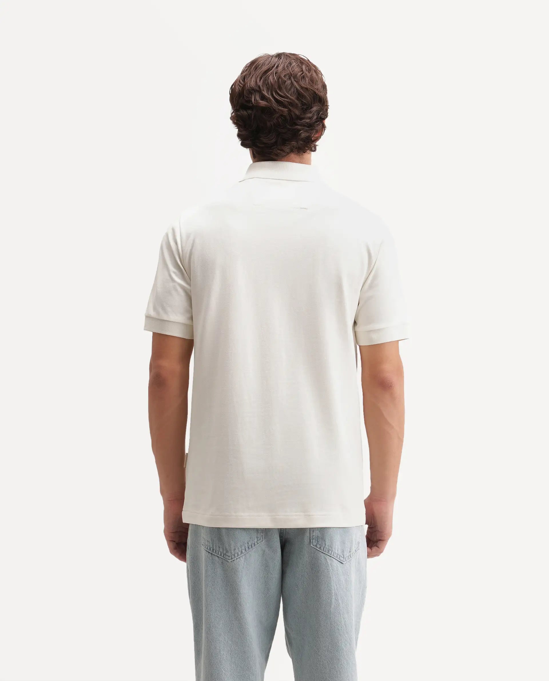 Rare Rabbit Men's Lanet Light Off-White Cotton Blend Spread Collar Button Regular Plain Polo
