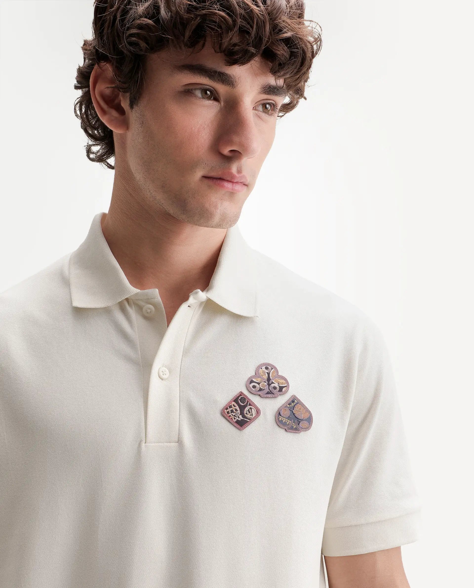 Rare Rabbit Men's Lanet Light Off-White Cotton Blend Spread Collar Button Regular Plain Polo