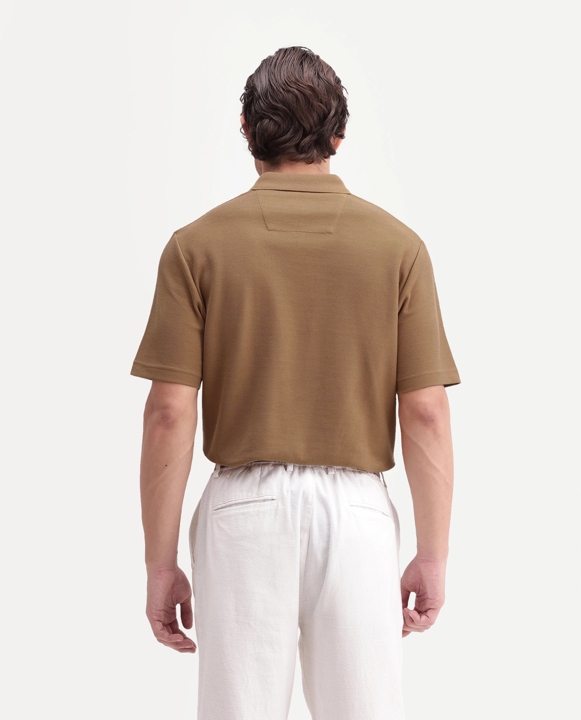 Rare Rabbit Men's Crin-A26 Primary Mustard Cotton Spread Collar Zipper Regular Plain Polo